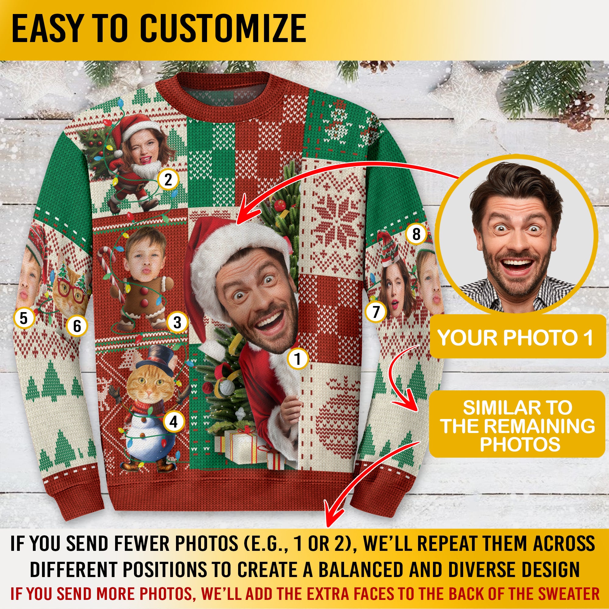 Custom Face Ugly Christmas Sweater – Personalized Photo Holiday Sweatshirt for Family Gifts