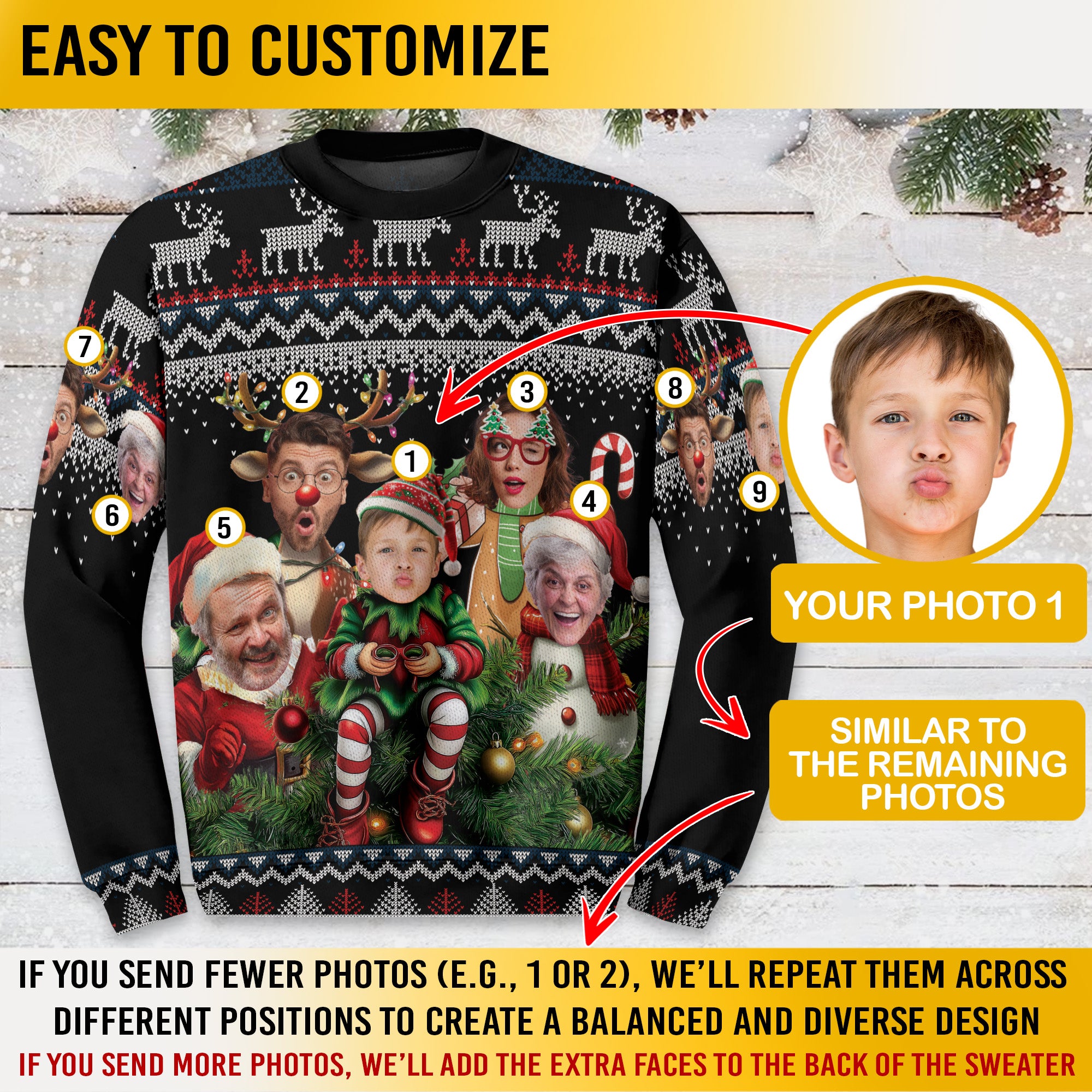 Custom Family Face Christmas Sweater – Funny Ugly Holiday Sweatshirt for Men & Women Gift