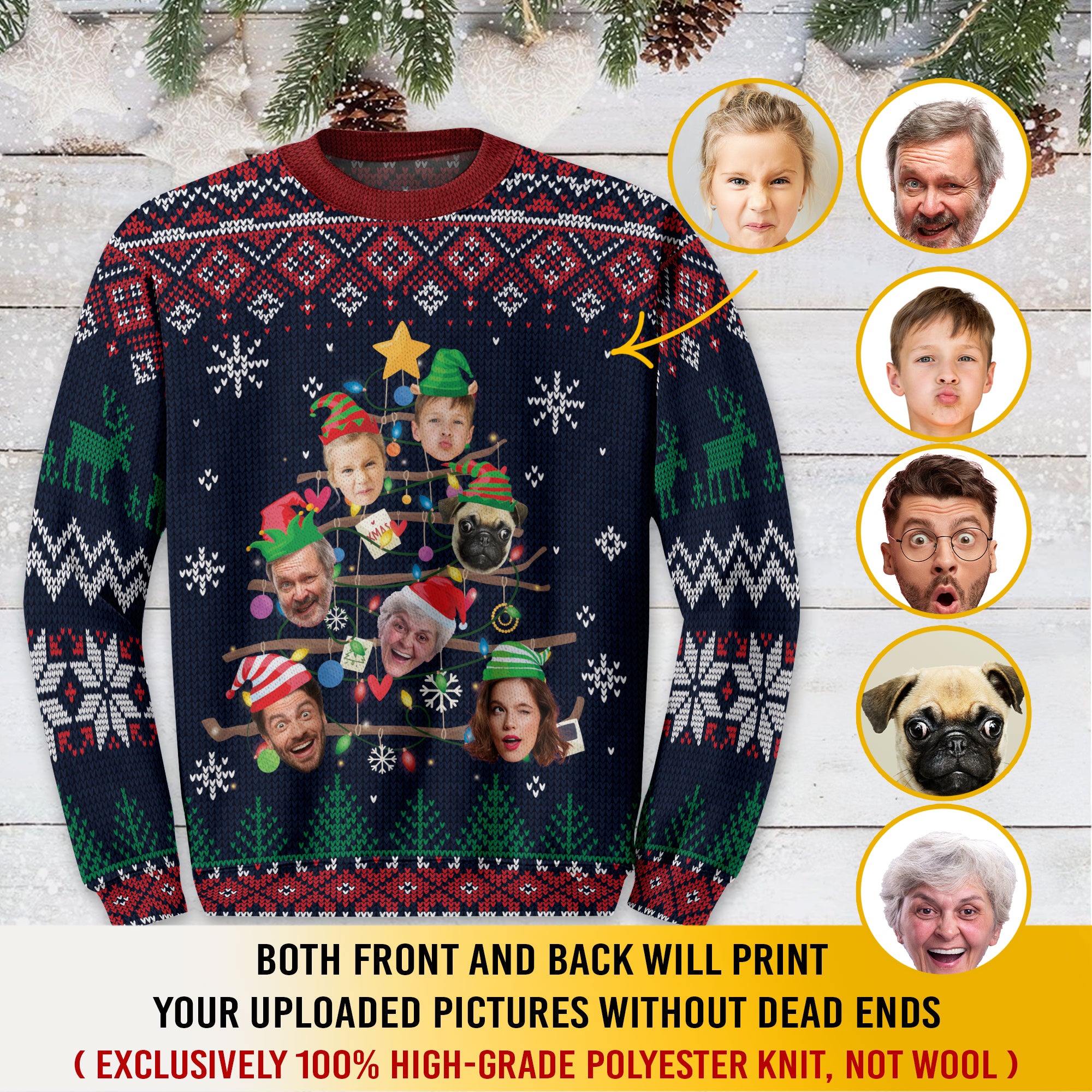Custom Face Christmas Tree Sweater – Personalized Ugly Holiday Sweatshirt for Family Gift