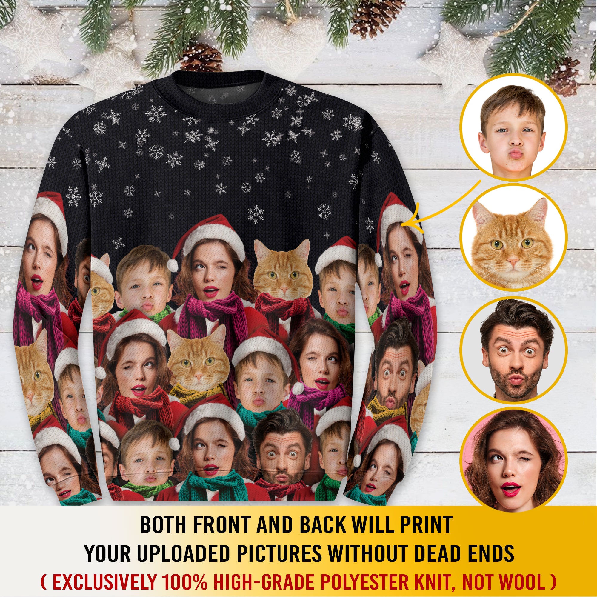 Custom Pet & Human Face Xmas Sweater – Funny Ugly Christmas Sweatshirt for Pet Lovers Gift