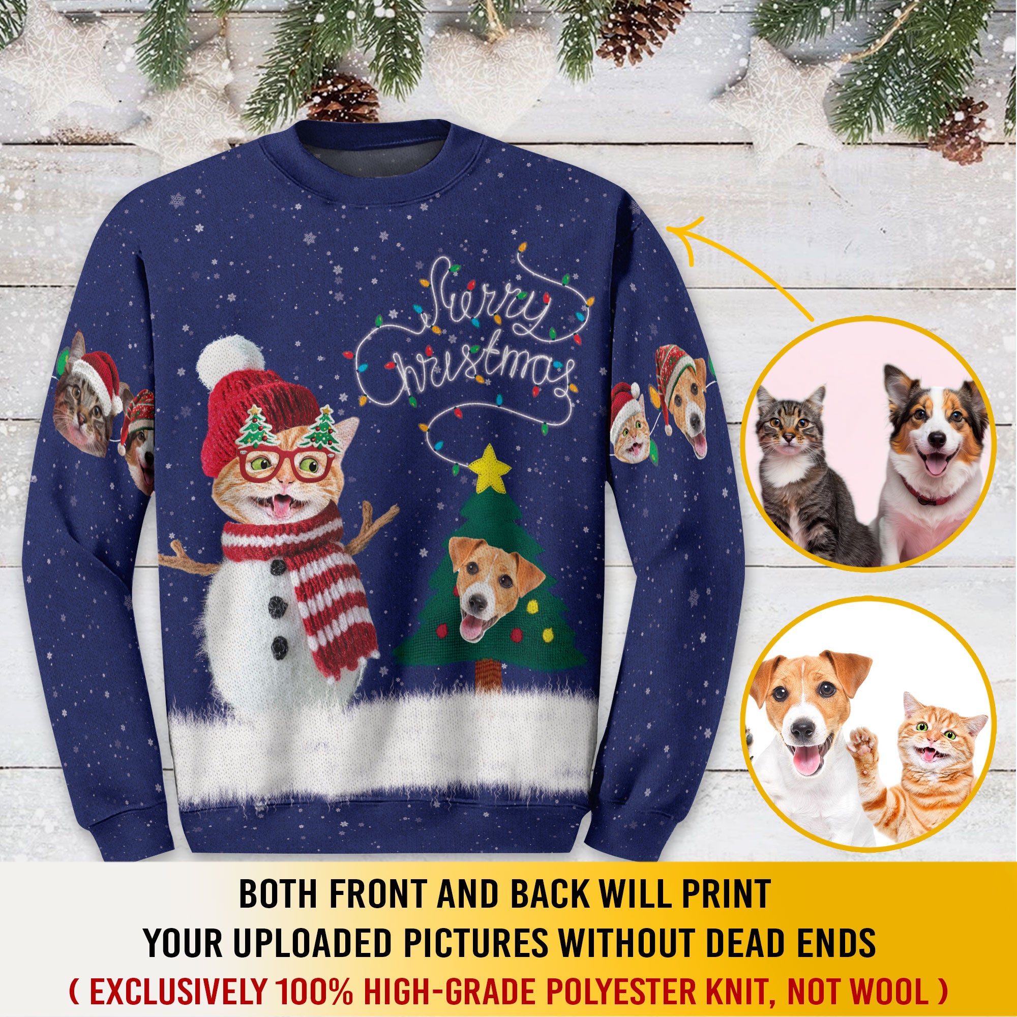 Personalized Pet Photo Ugly Christmas Sweater – Custom Cat & Dog Holiday Sweatshirt, Funny Gift