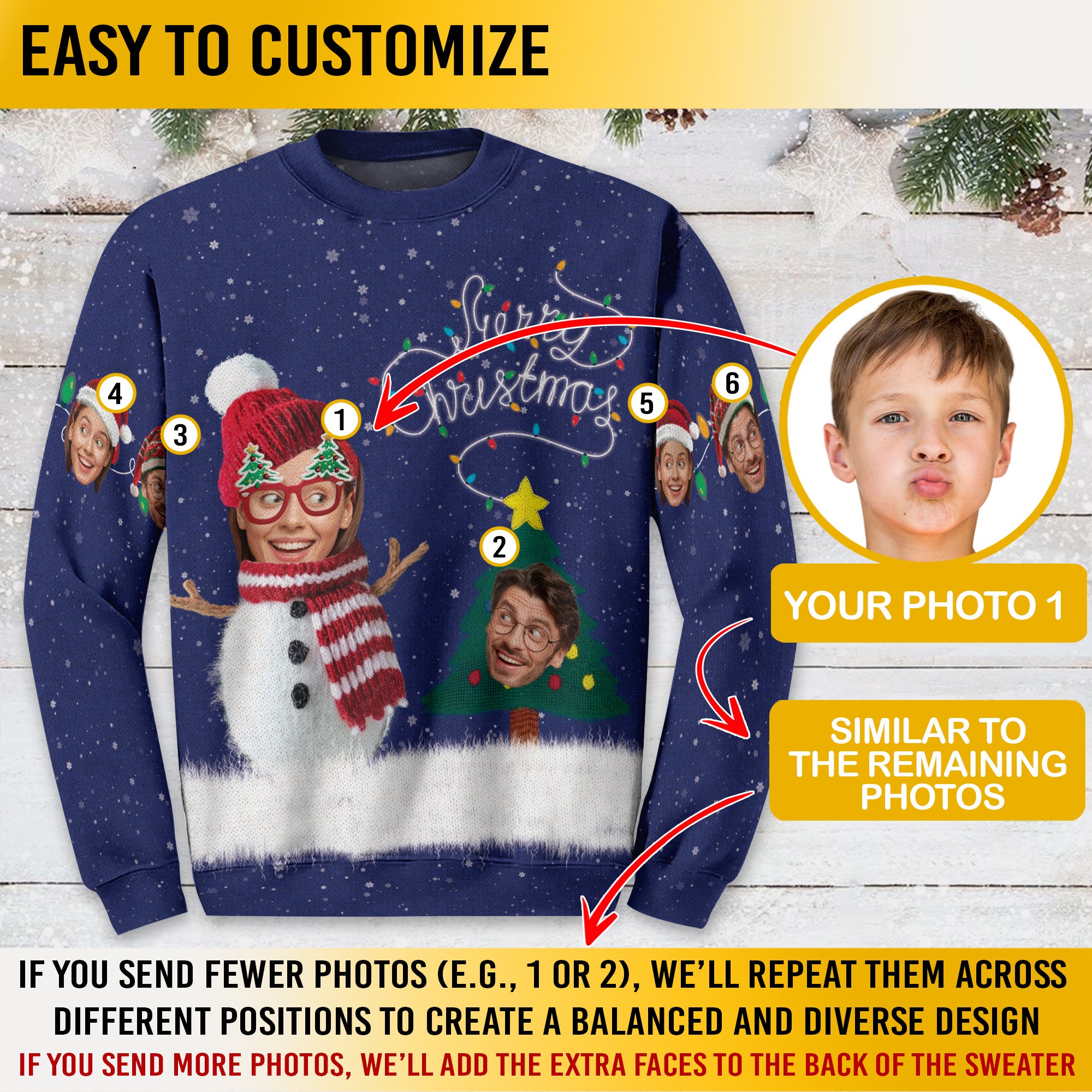 Personalized Photo Ugly Christmas Sweater – Custom Face Holiday Sweatshirt, Matching Family Gift
