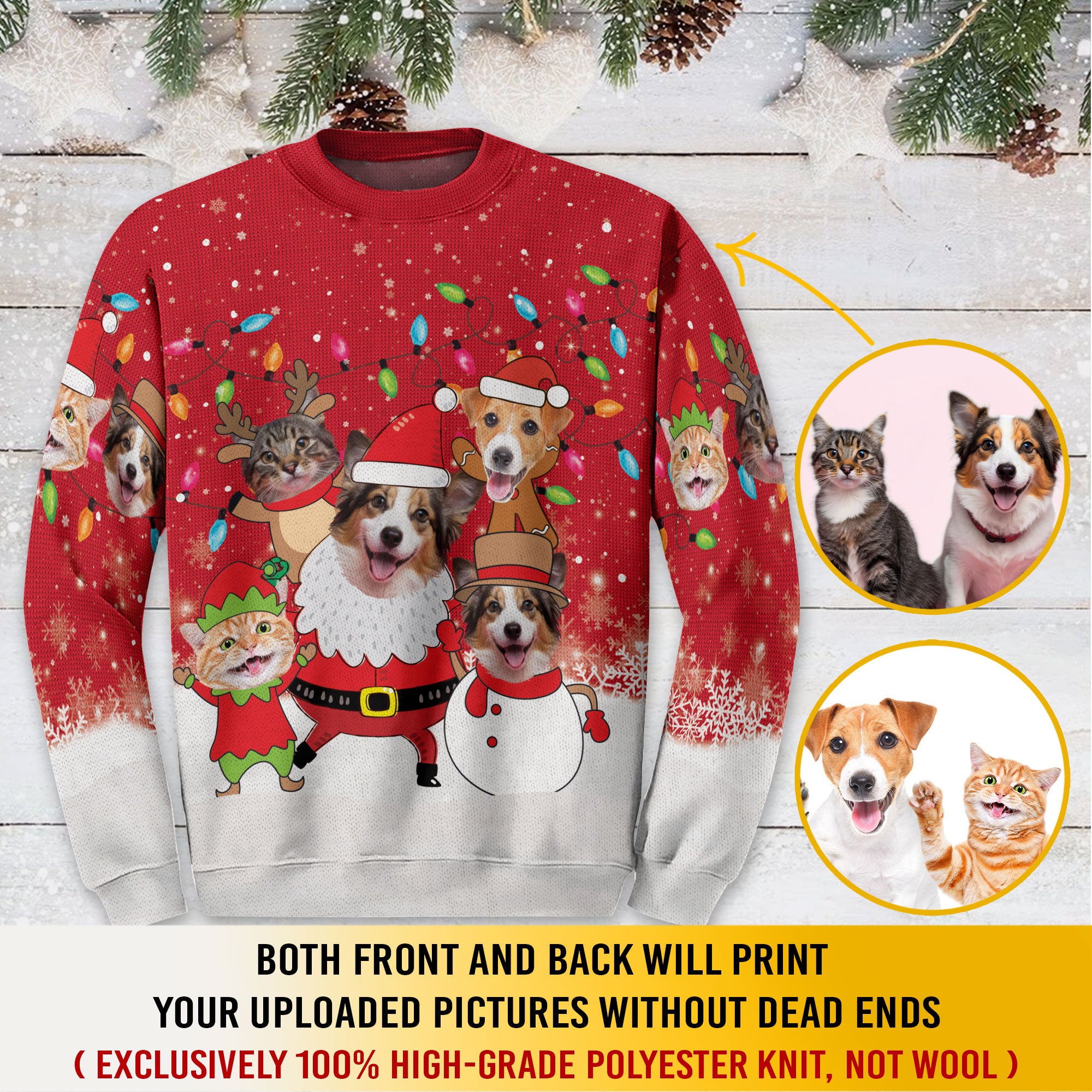 Custom Cat Dog Face Christmas Sweater – Personalized Ugly Holiday Sweatshirt for Pet Lovers