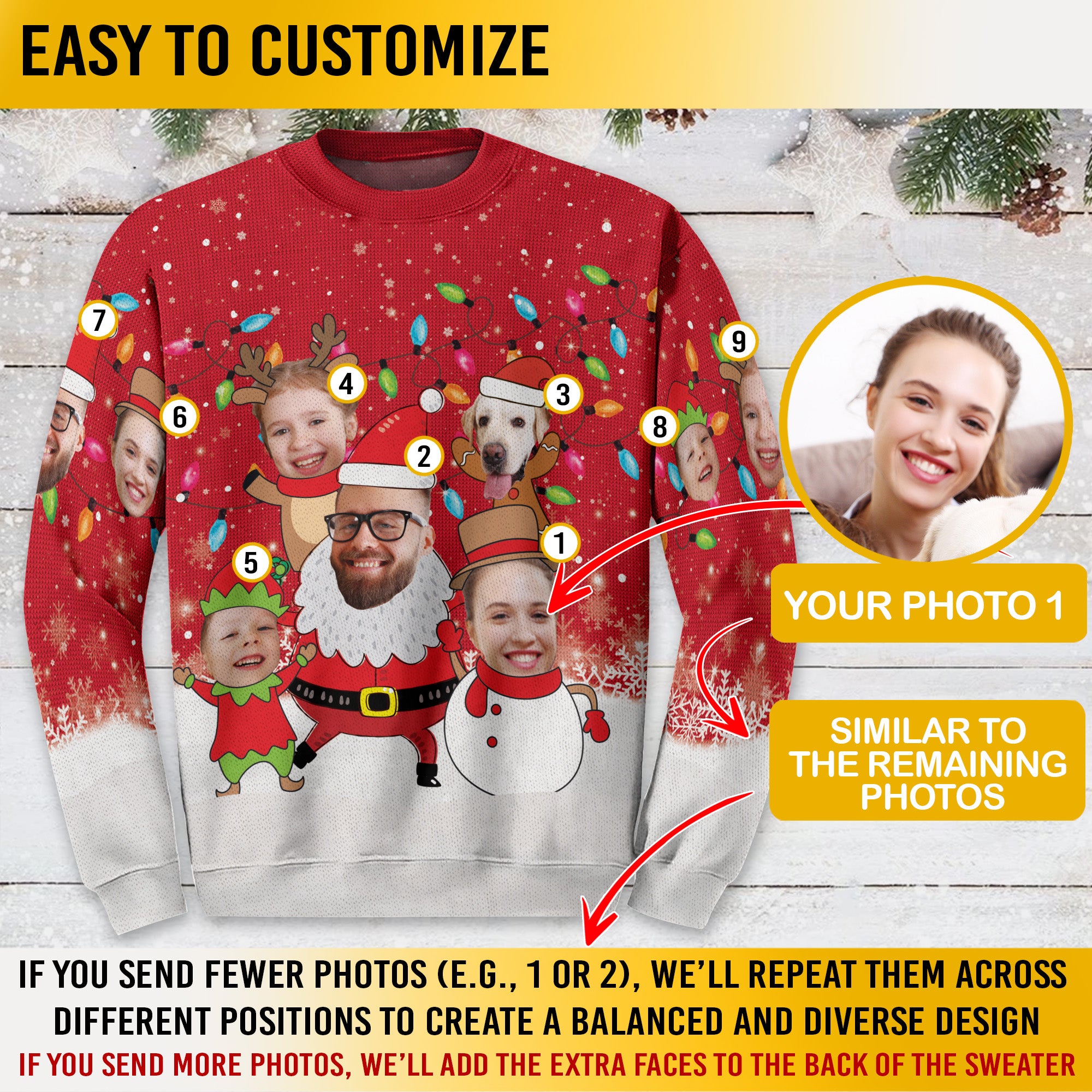 Funny Ugly Christmas Sweater Custom Face – Personalized Photo Holiday Sweatshirt for Men Women