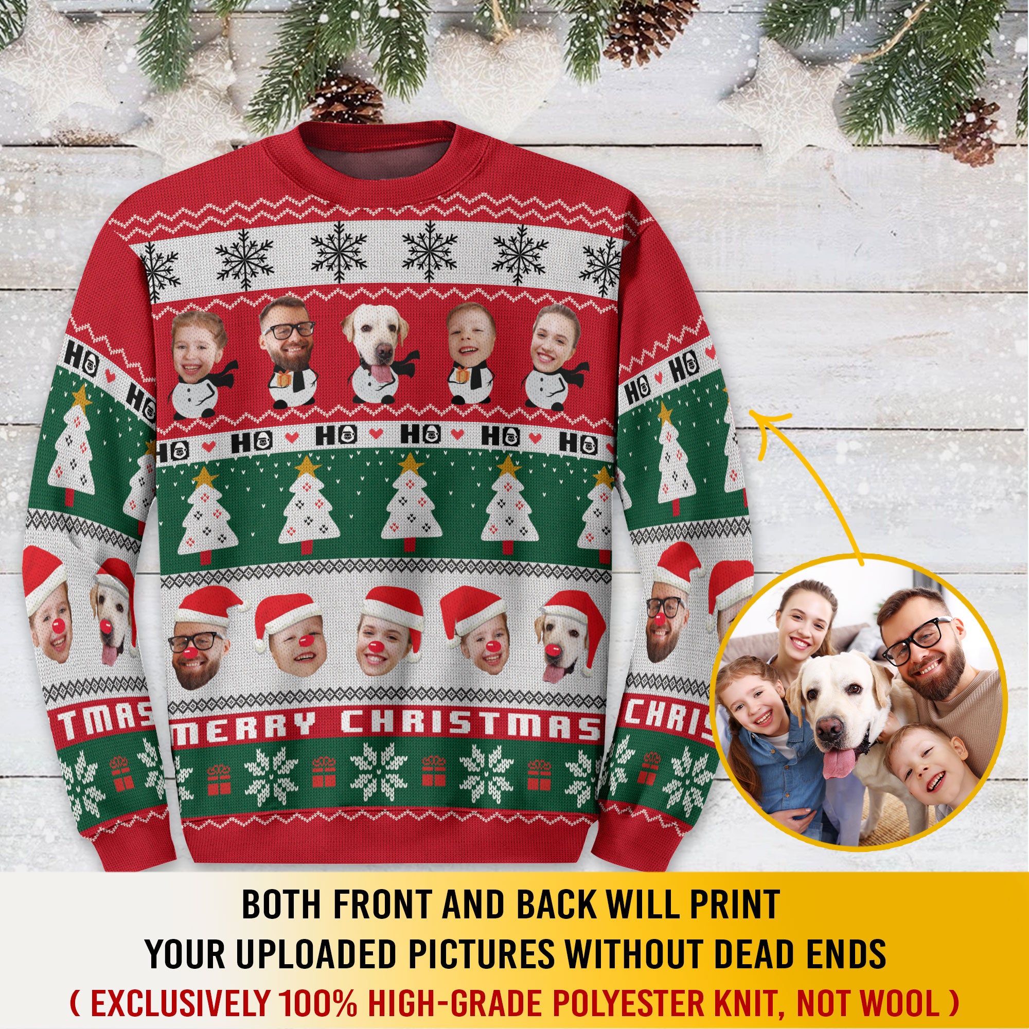 Custom Photo Ugly Christmas Sweater – Personalized Face Holiday Sweatshirt, Family Christmas Gift