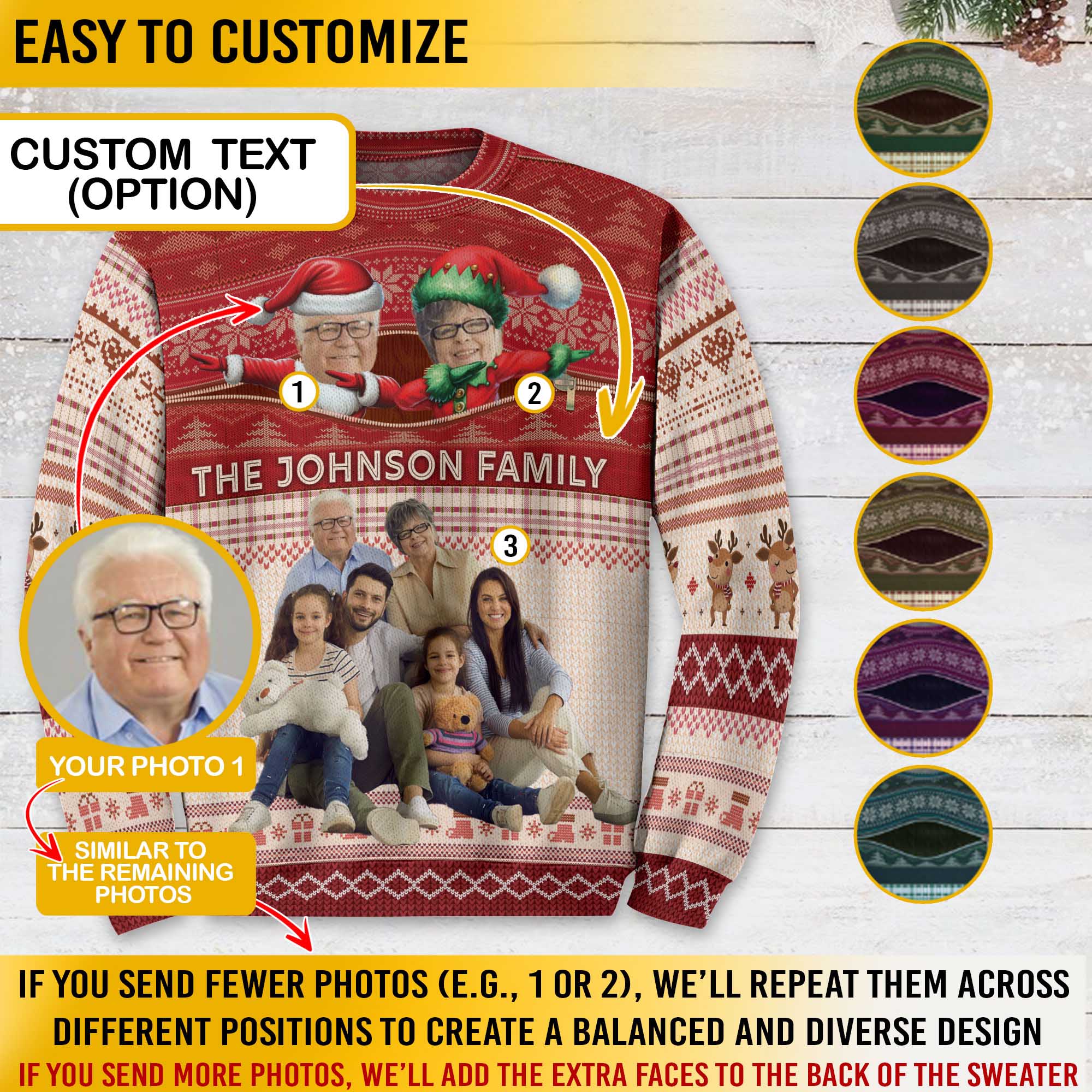 Custom Family Photo & Name Christmas Sweater – Personalized Funny Xmas Sweatshirt for Family