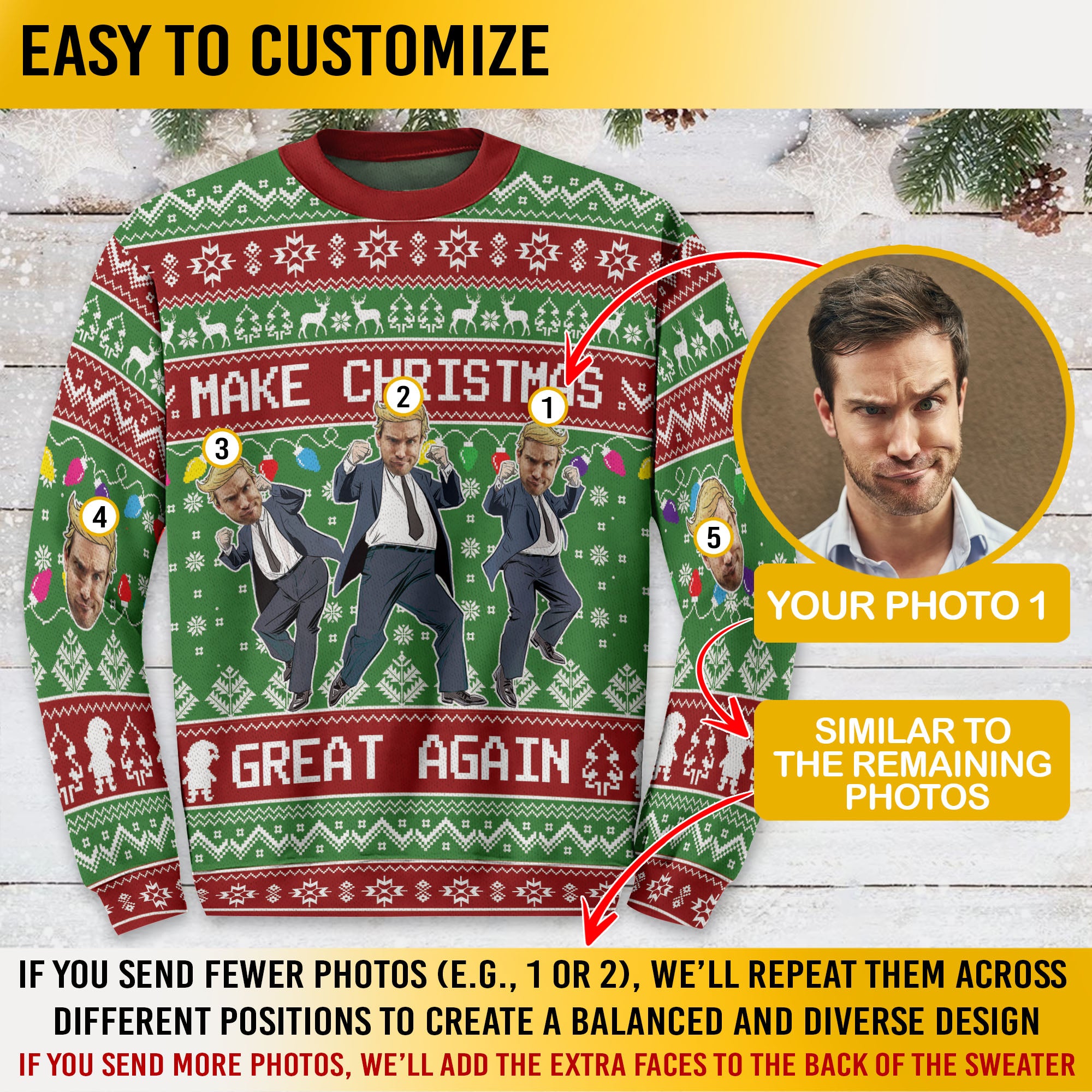 Make Christmas Great Again Sweater – Custom Photo Ugly Xmas Sweatshirt, Funny Holiday Gift