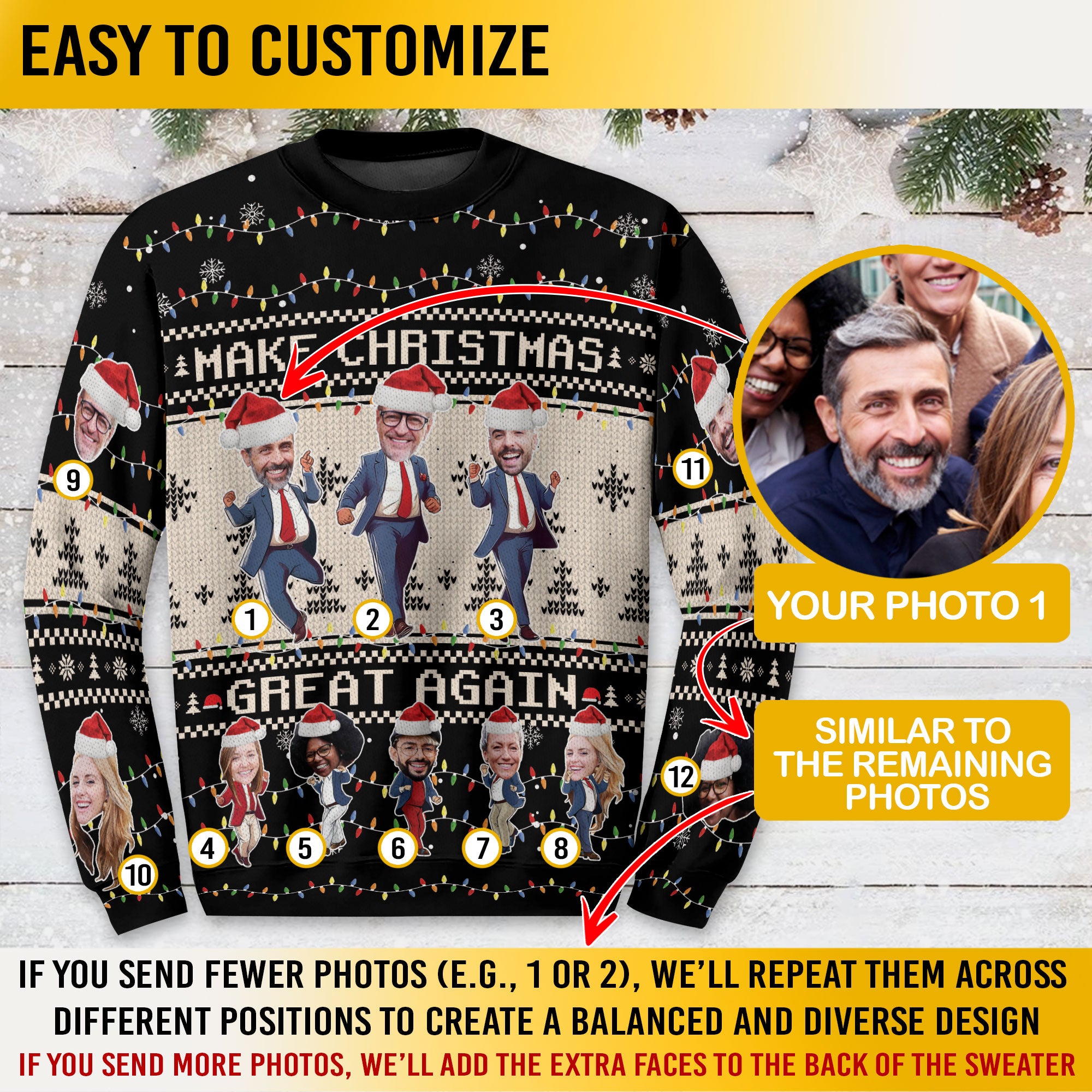 Funny Custom Photo Christmas Sweater – Personalized Ugly Holiday Sweatshirt for Men & Women