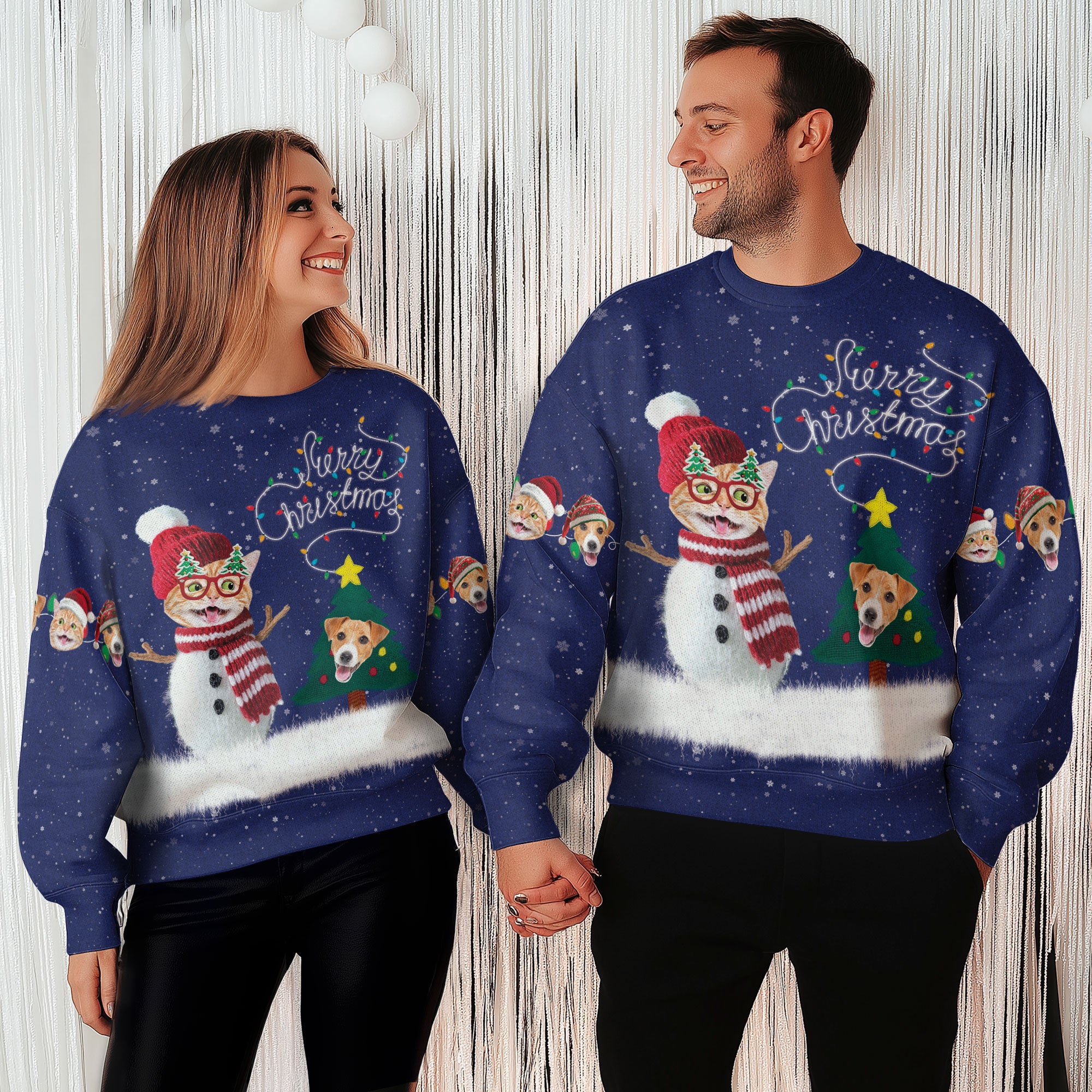 Personalized Pet Photo Ugly Christmas Sweater – Custom Cat & Dog Holiday Sweatshirt, Funny Gift