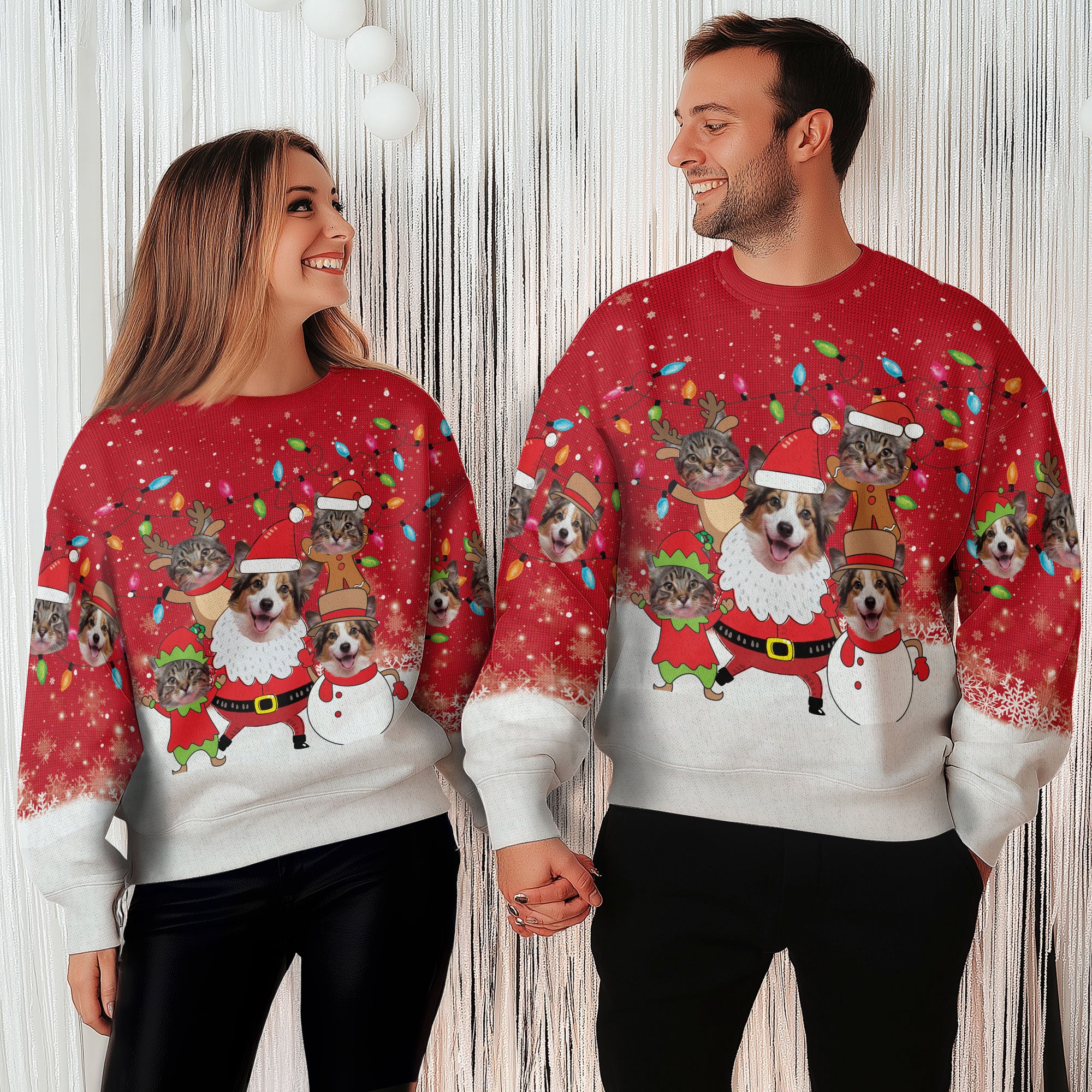 Custom Cat Dog Face Christmas Sweater – Personalized Ugly Holiday Sweatshirt for Pet Lovers