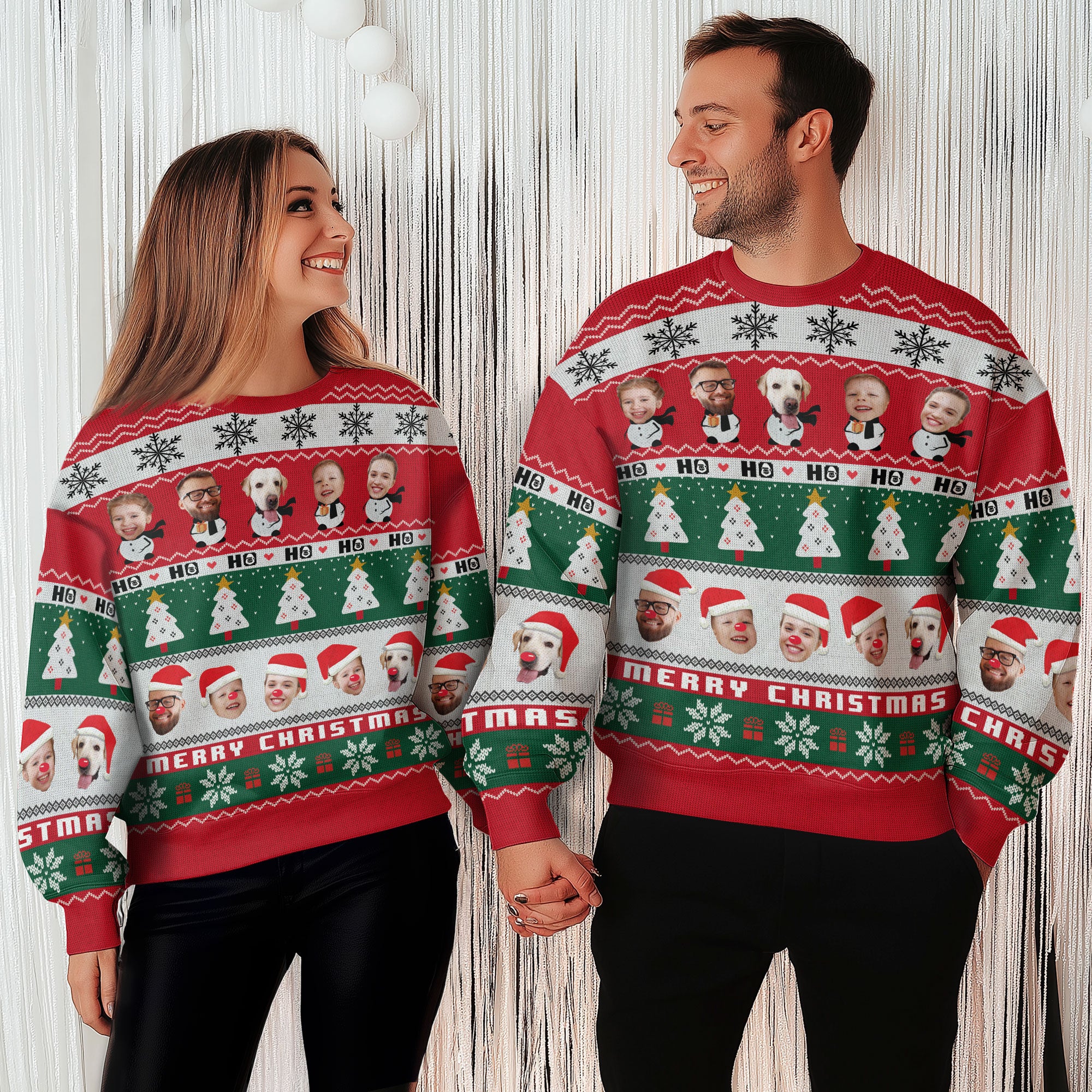 Custom Photo Ugly Christmas Sweater – Personalized Face Holiday Sweatshirt, Family Christmas Gift