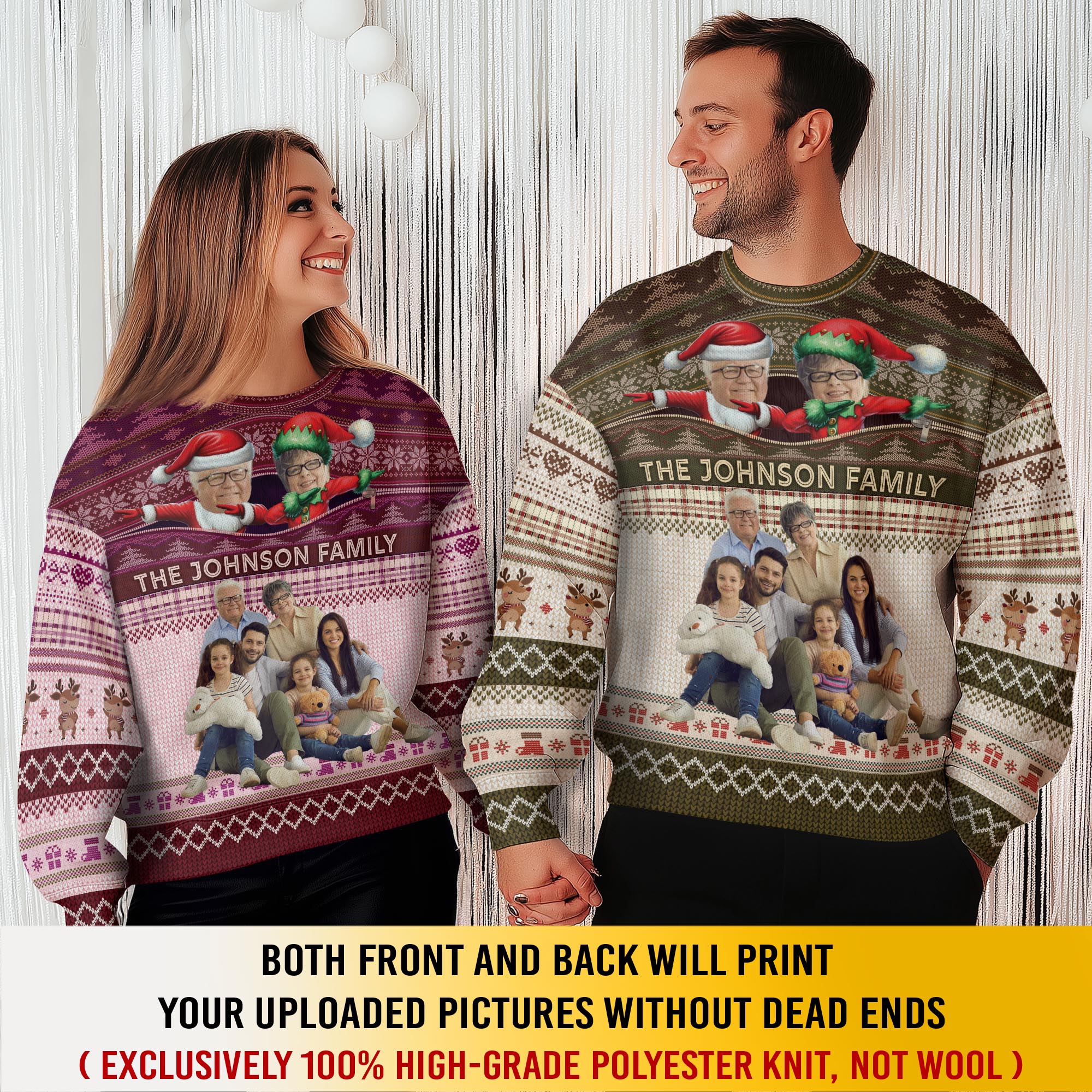 Custom Family Photo & Name Christmas Sweater – Personalized Funny Xmas Sweatshirt for Family