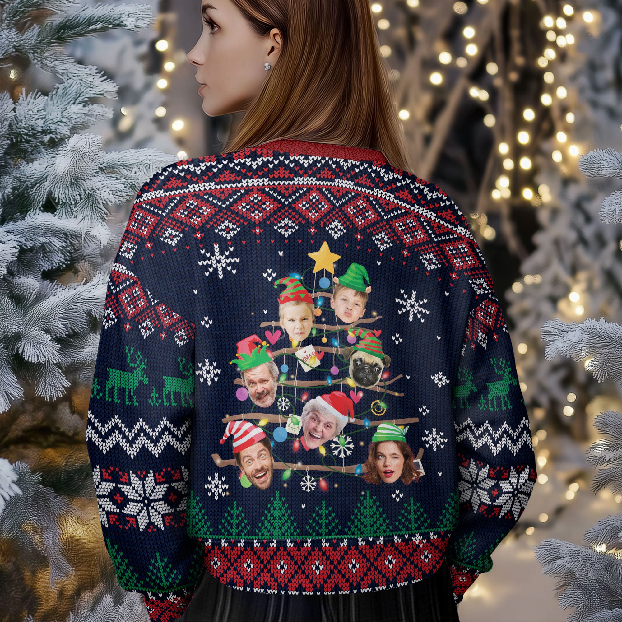 Custom Face Christmas Tree Sweater – Personalized Ugly Holiday Sweatshirt for Family Gift