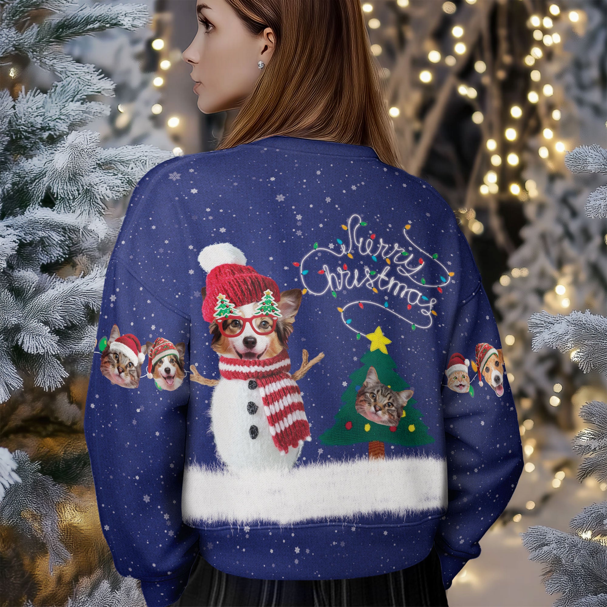 Personalized Pet Photo Ugly Christmas Sweater – Custom Cat & Dog Holiday Sweatshirt, Funny Gift