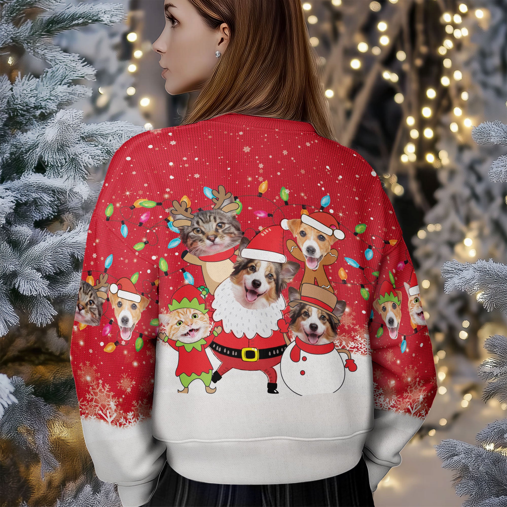 Custom Cat Dog Face Christmas Sweater – Personalized Ugly Holiday Sweatshirt for Pet Lovers