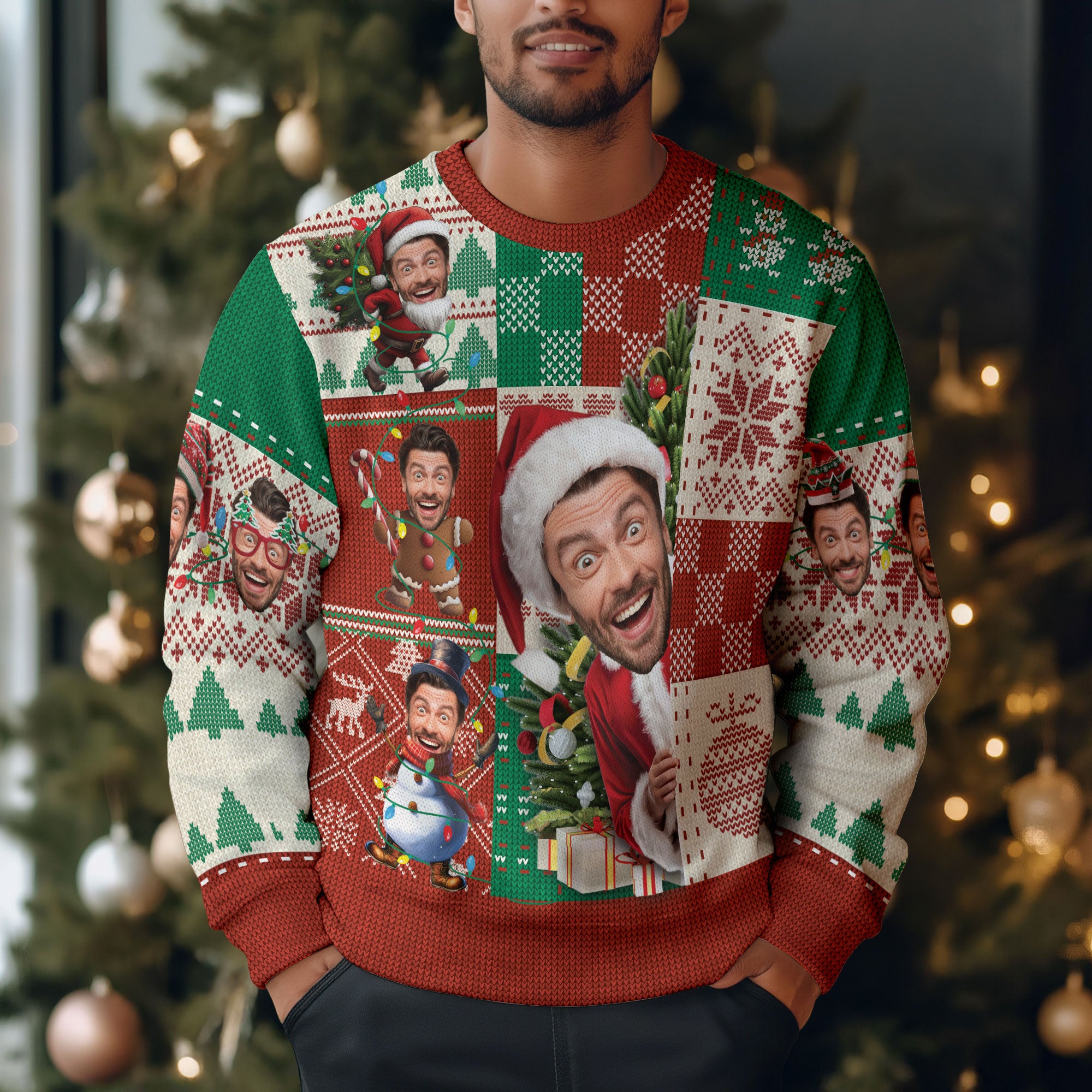 Custom Face Ugly Christmas Sweater – Personalized Photo Holiday Sweatshirt for Family Gifts