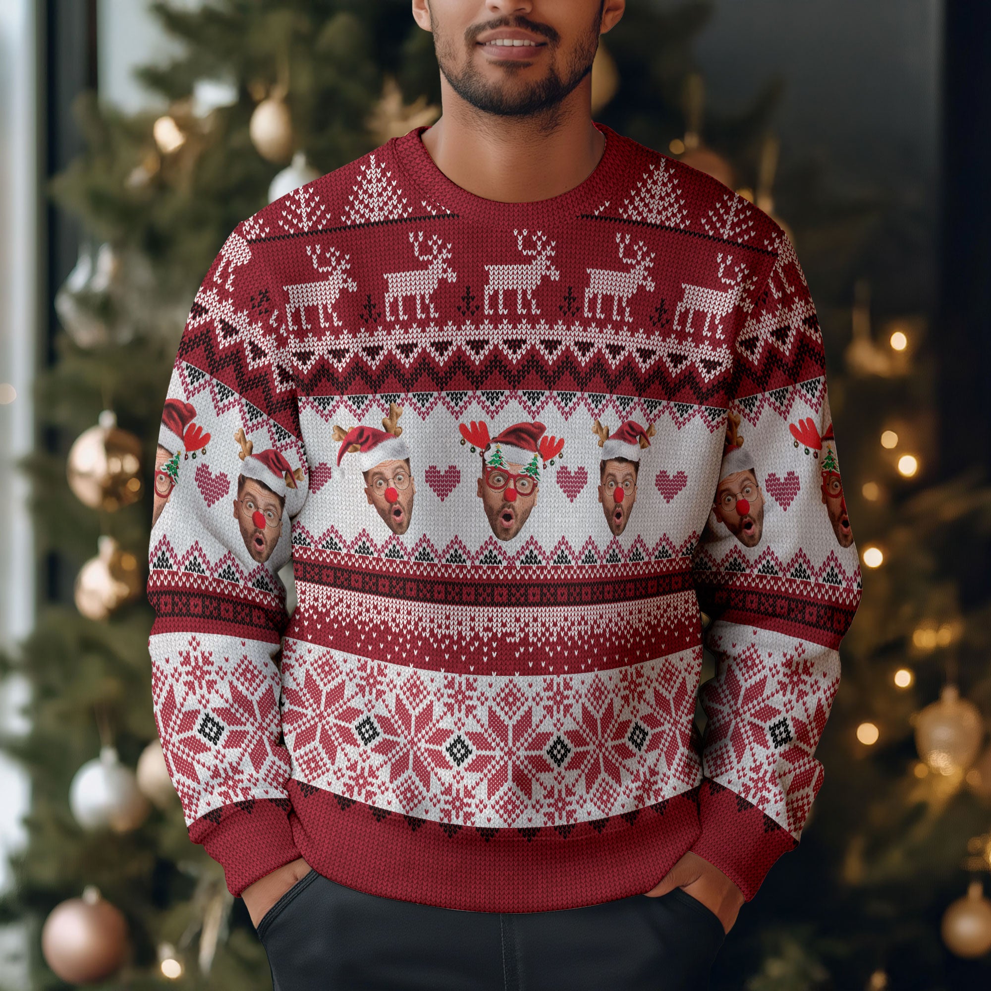 Personalized Photo Ugly Xmas Sweater – Funny Custom Face Christmas Sweatshirt for Holiday Gift