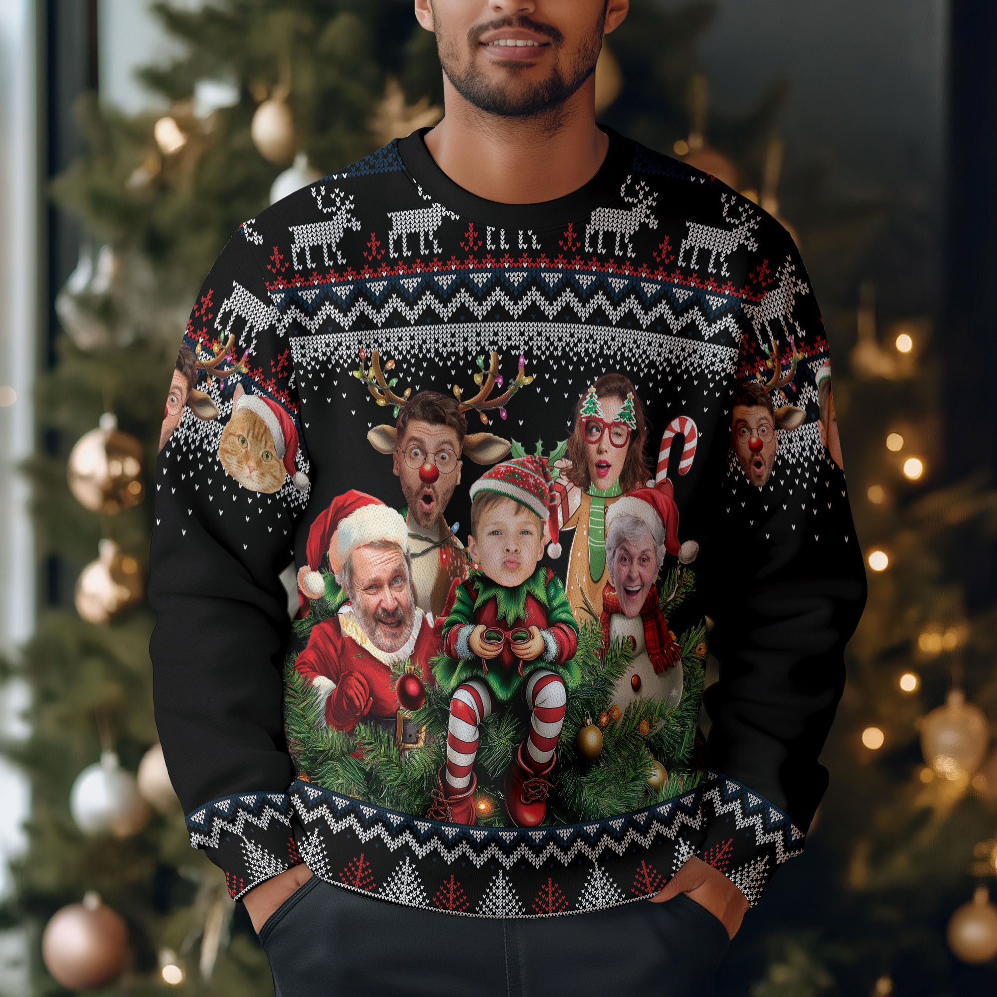 Custom Family Face Christmas Sweater – Funny Ugly Holiday Sweatshirt for Men & Women Gift