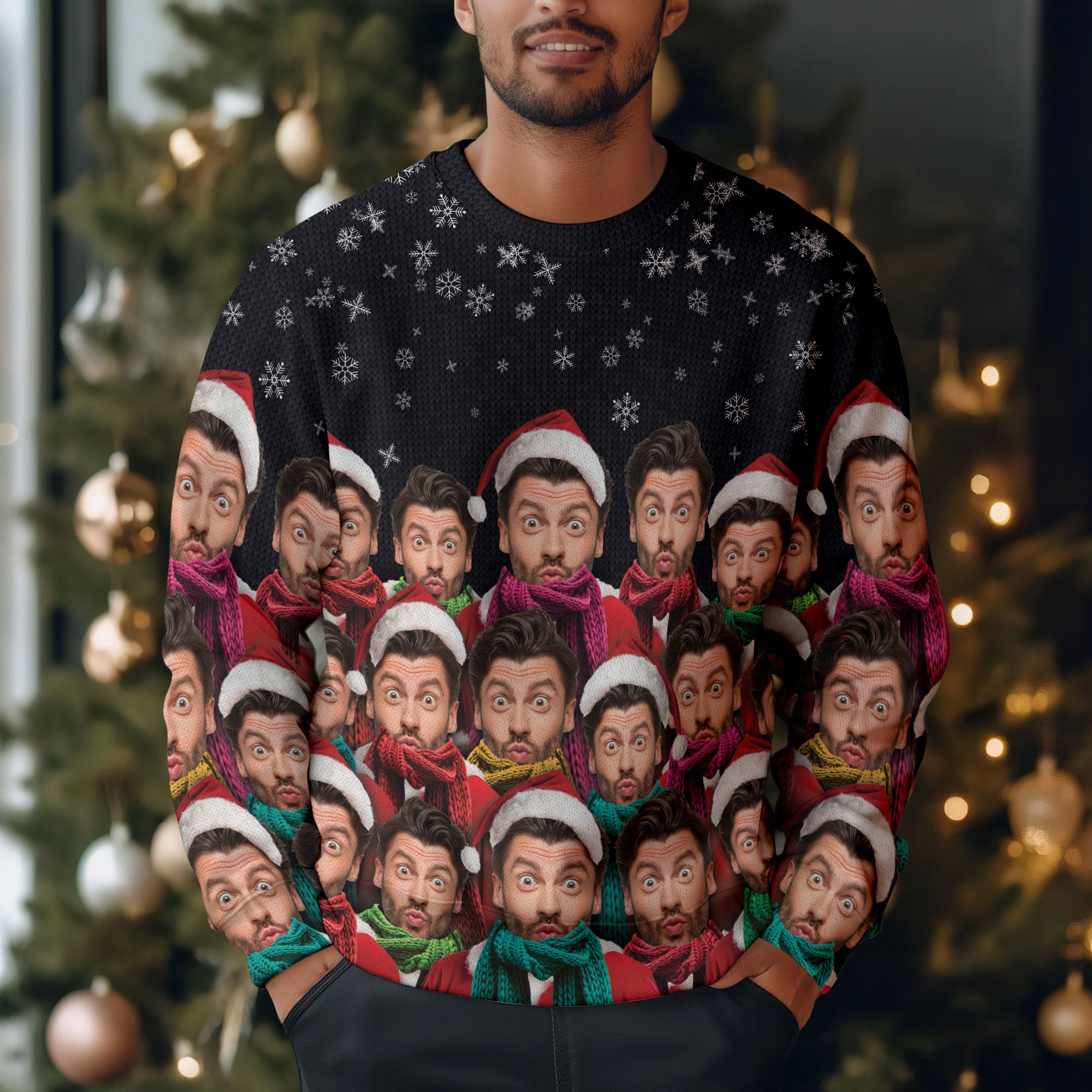 Custom Pet & Human Face Xmas Sweater – Funny Ugly Christmas Sweatshirt for Pet Lovers Gift