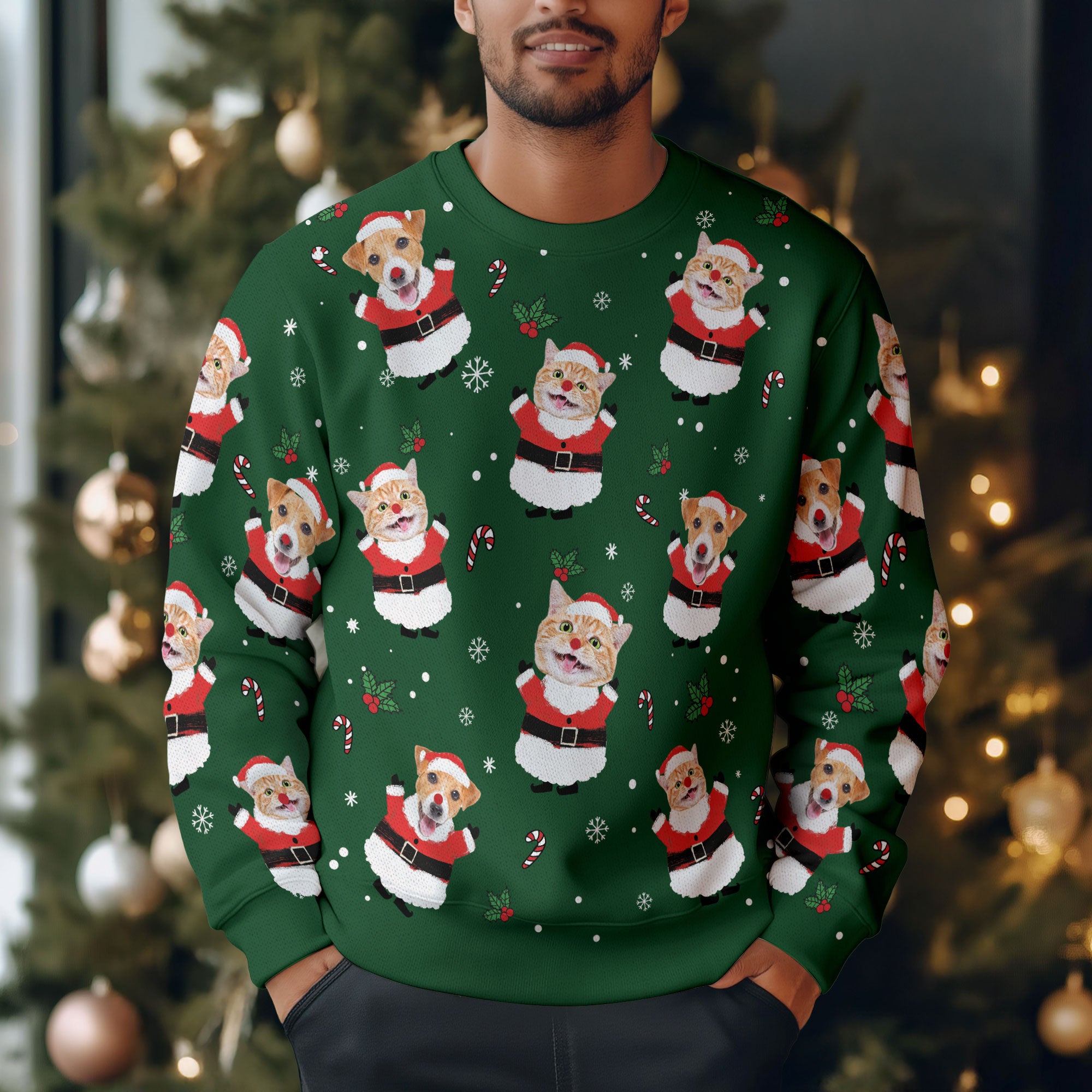 Custom Pet Face Ugly Christmas Sweater – Personalized Holiday Sweatshirt for Women, Funny Dog Gift