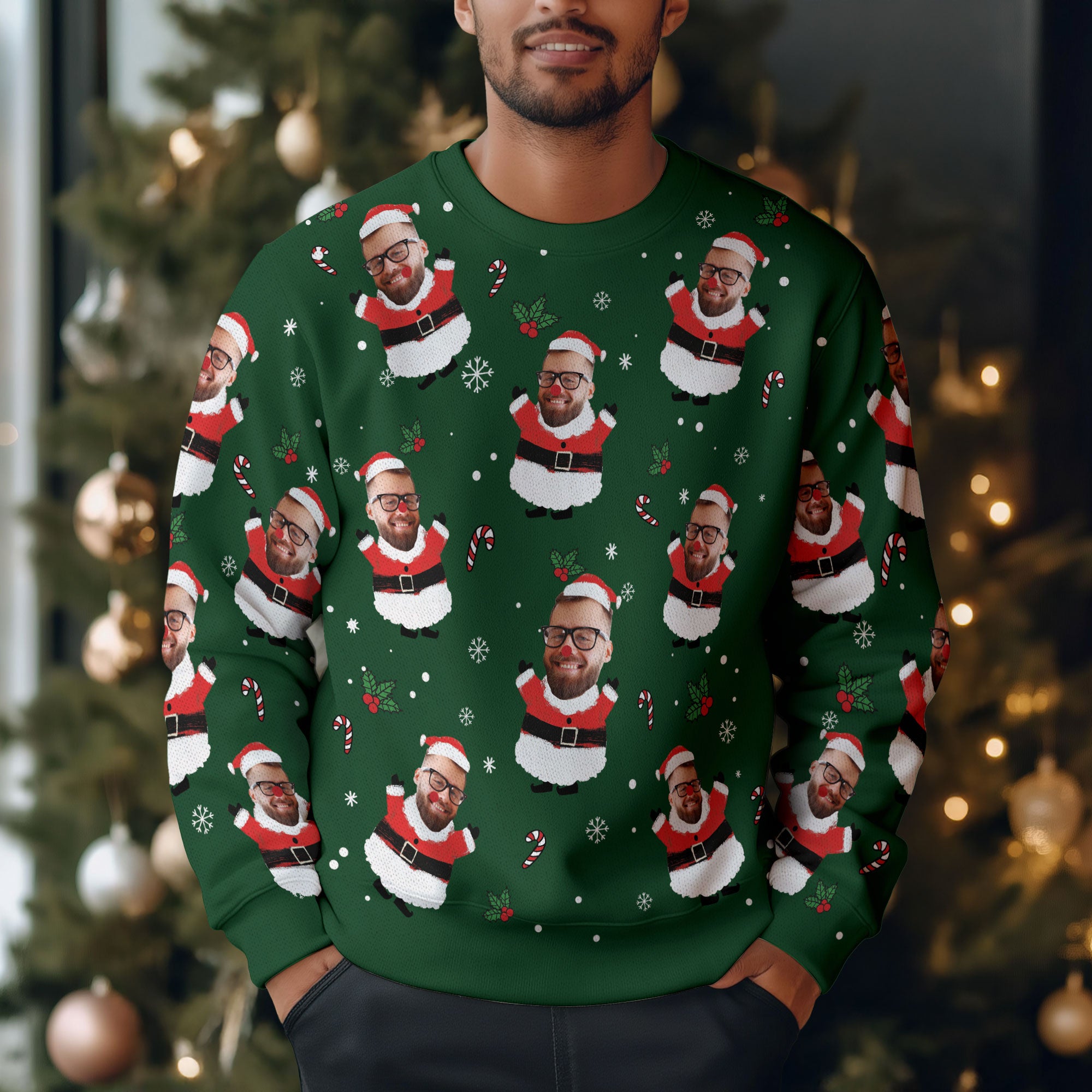 Custom Face Ugly Christmas Sweater – Personalized Photo Holiday Sweatshirt, Funny Family Gift