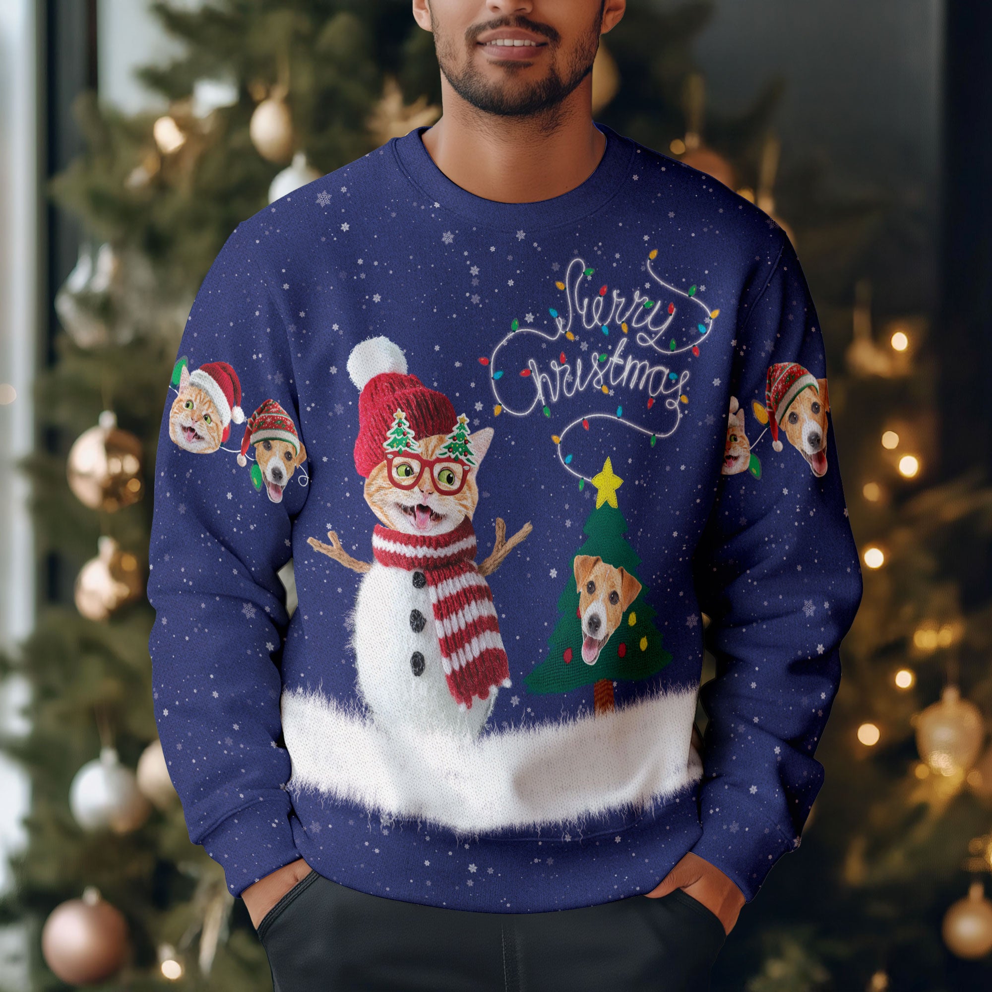 Personalized Pet Photo Ugly Christmas Sweater – Custom Cat & Dog Holiday Sweatshirt, Funny Gift