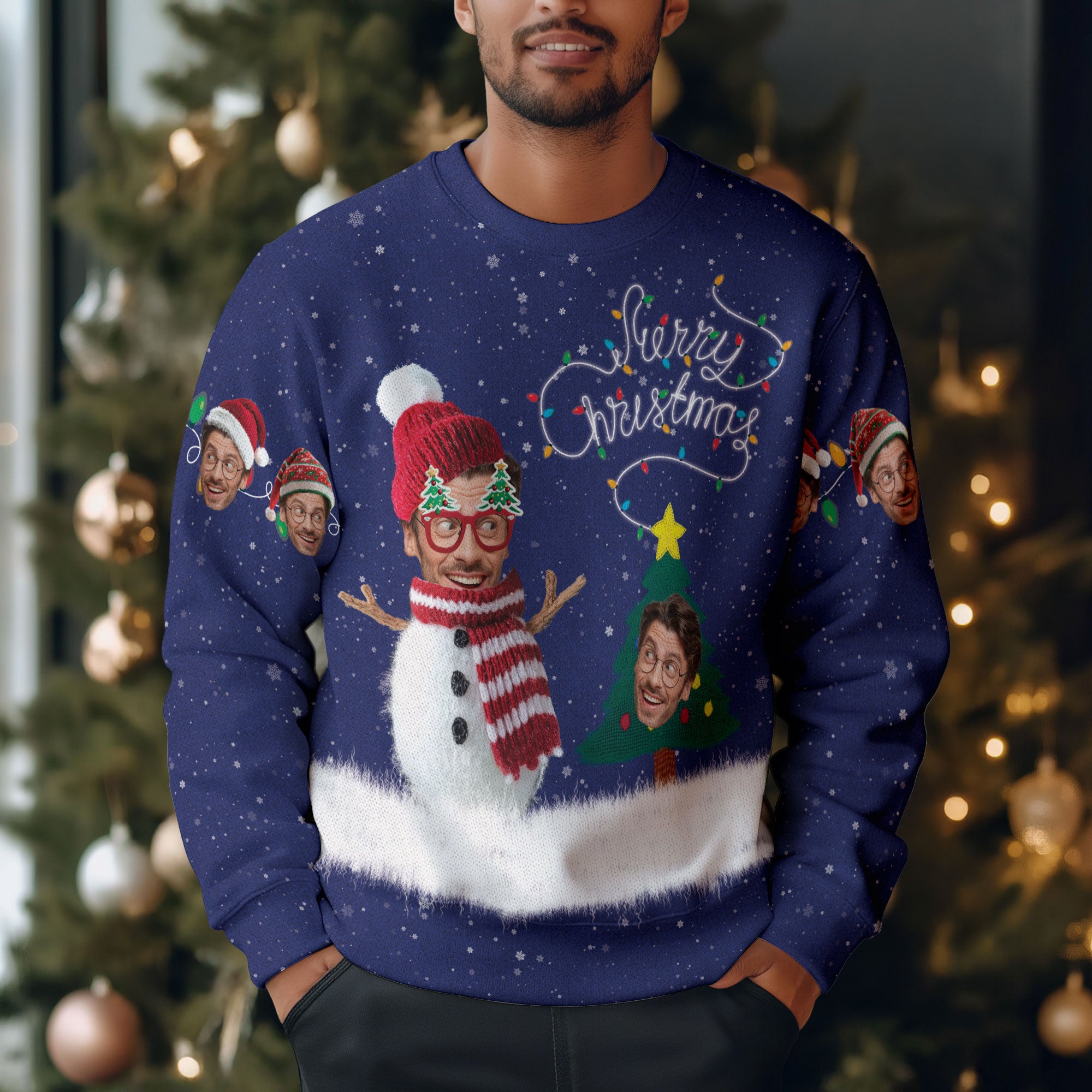 Personalized Photo Ugly Christmas Sweater – Custom Face Holiday Sweatshirt, Matching Family Gift