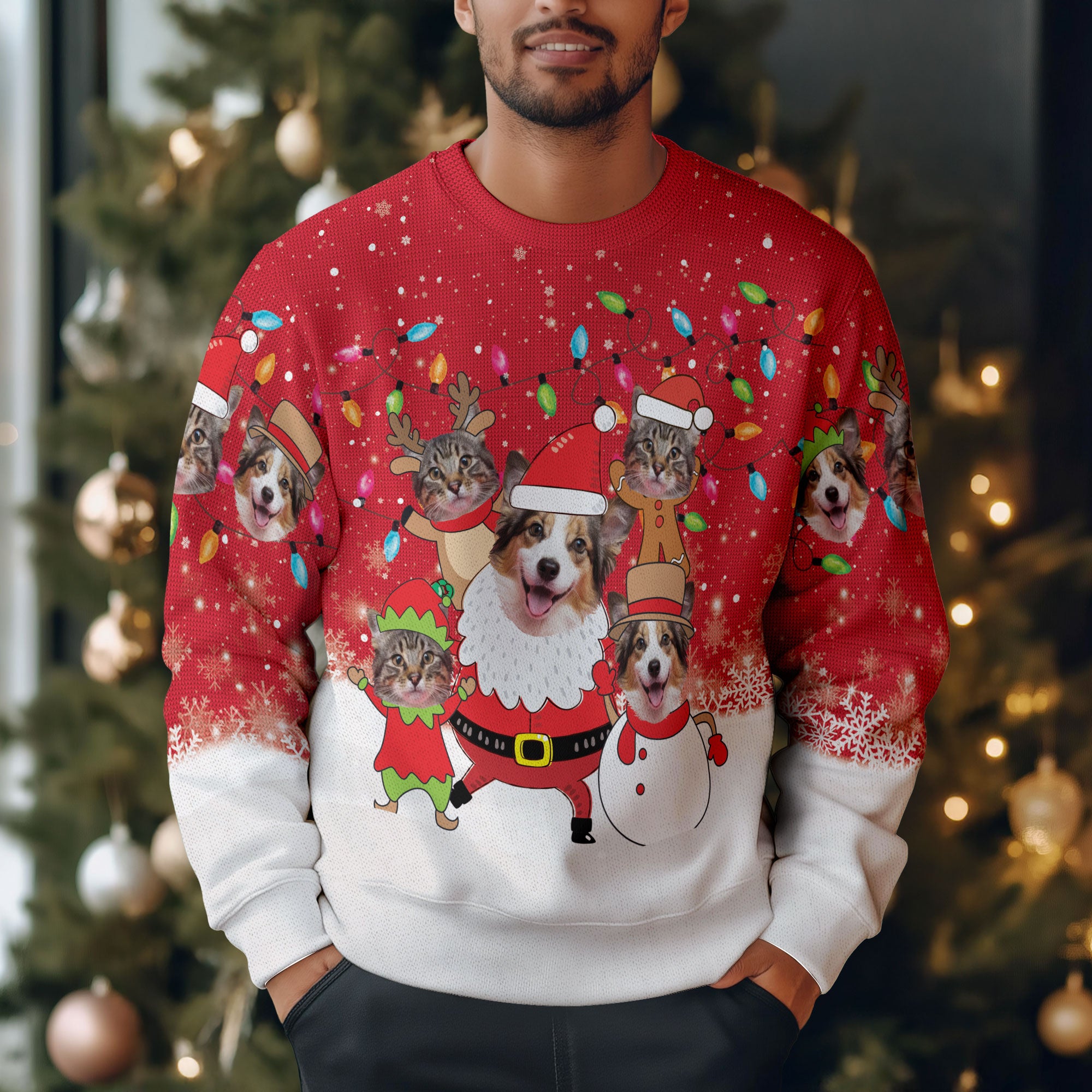Custom Cat Dog Face Christmas Sweater – Personalized Ugly Holiday Sweatshirt for Pet Lovers