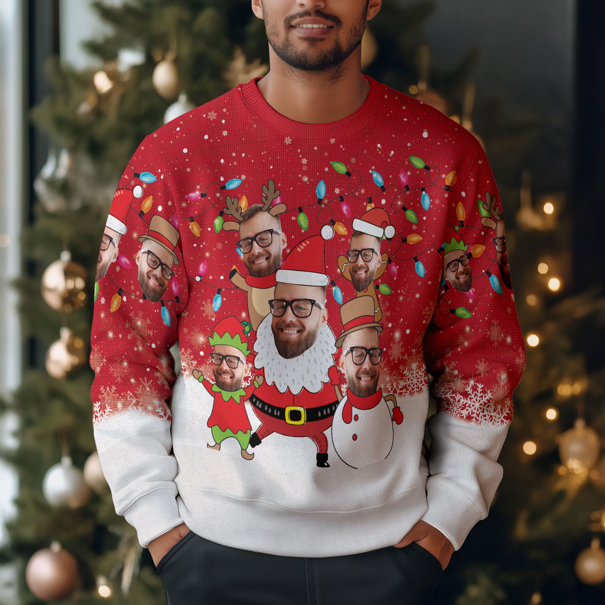 Funny Ugly Christmas Sweater Custom Face – Personalized Photo Holiday Sweatshirt for Men Women