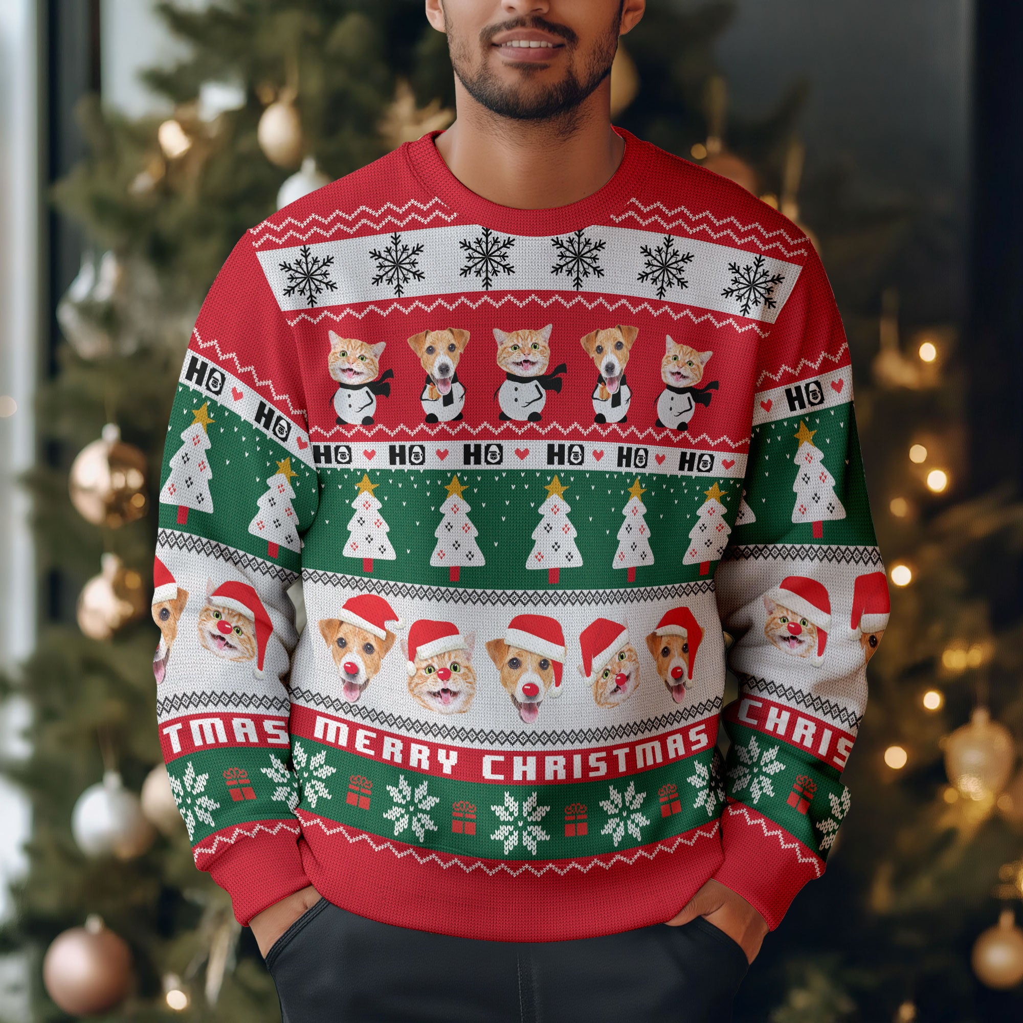 Funny Pet Face Ugly Christmas Sweater – Personalized Holiday Sweatshirt for Dog Mom & Cat Mom