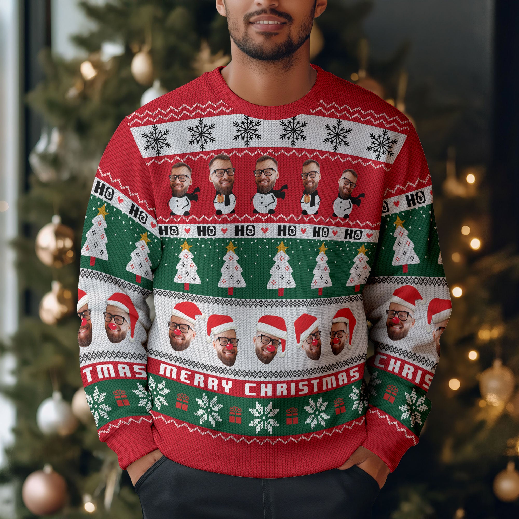 Custom Photo Ugly Christmas Sweater – Personalized Face Holiday Sweatshirt, Family Christmas Gift