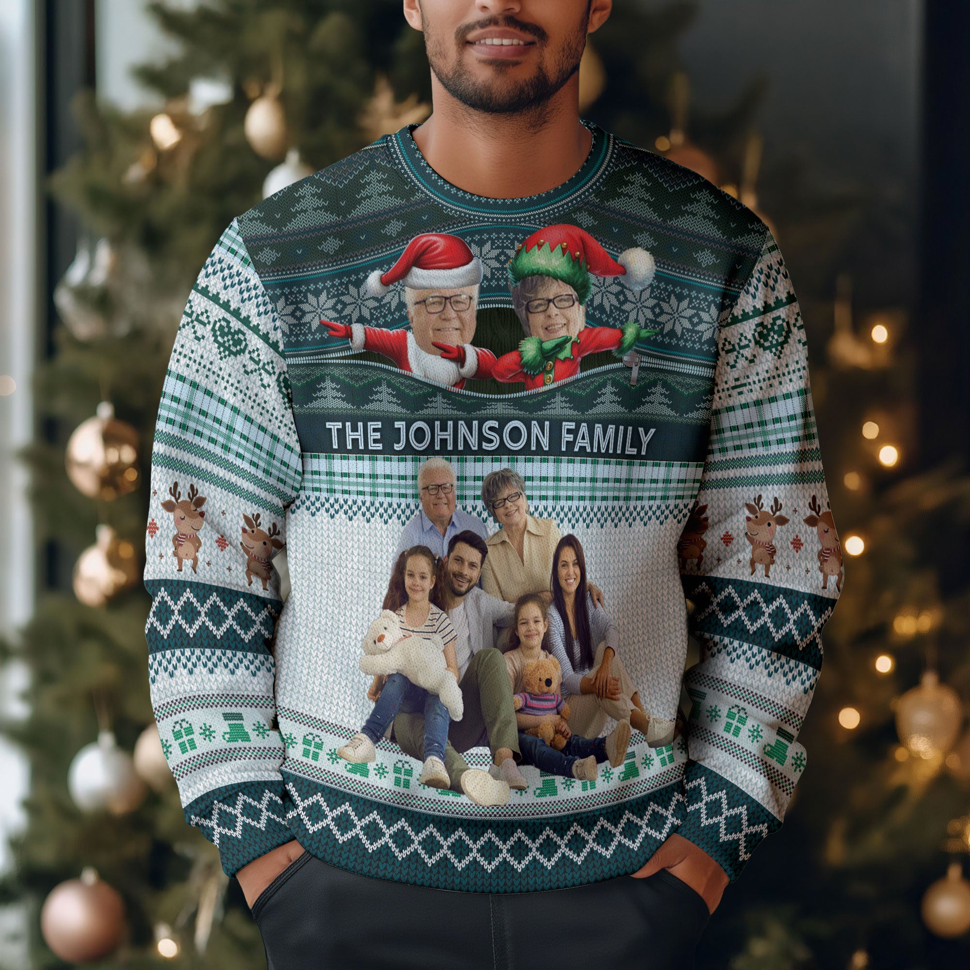 Custom Family Photo & Name Christmas Sweater – Personalized Funny Xmas Sweatshirt for Family