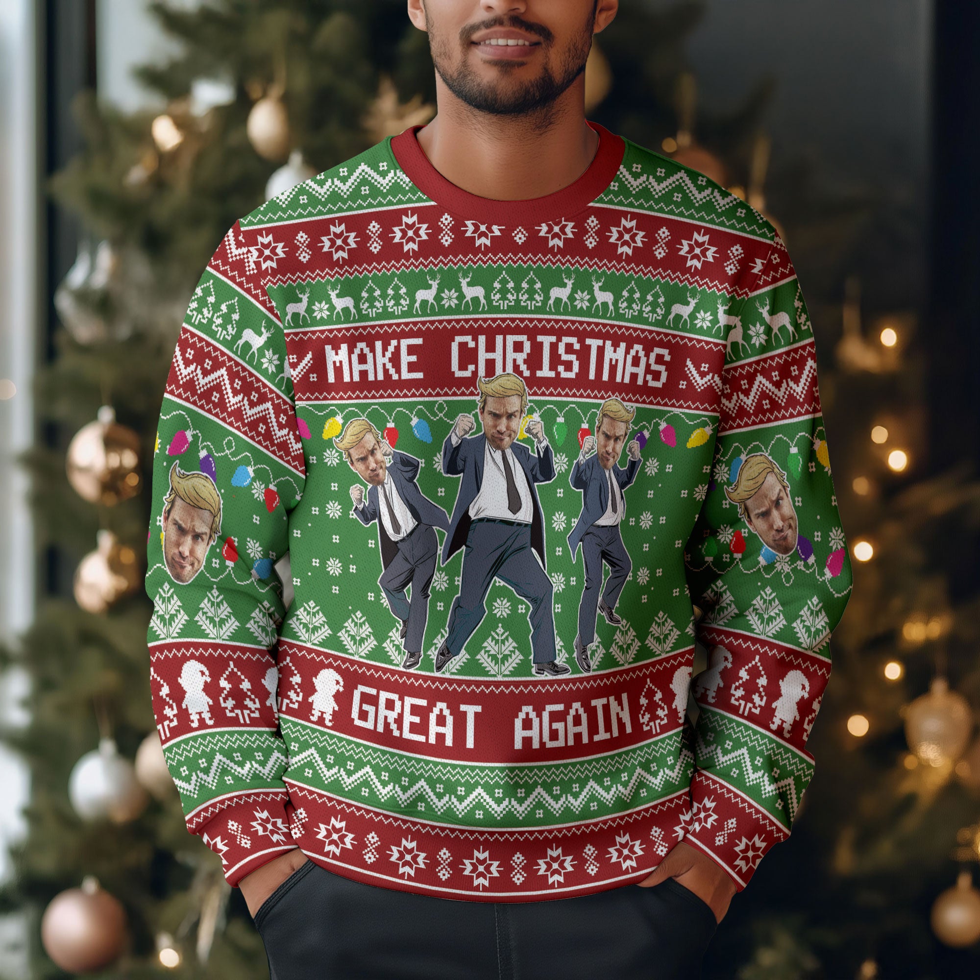 Make Christmas Great Again Sweater – Custom Photo Ugly Xmas Sweatshirt, Funny Holiday Gift