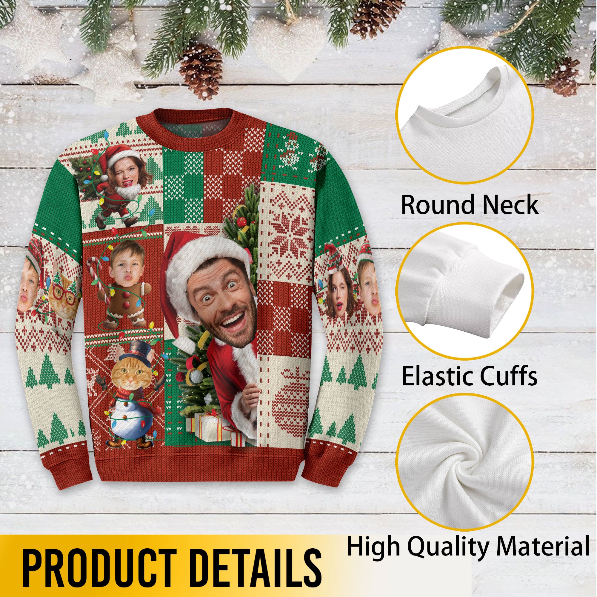 Custom Face Ugly Christmas Sweater – Personalized Photo Holiday Sweatshirt for Family Gifts