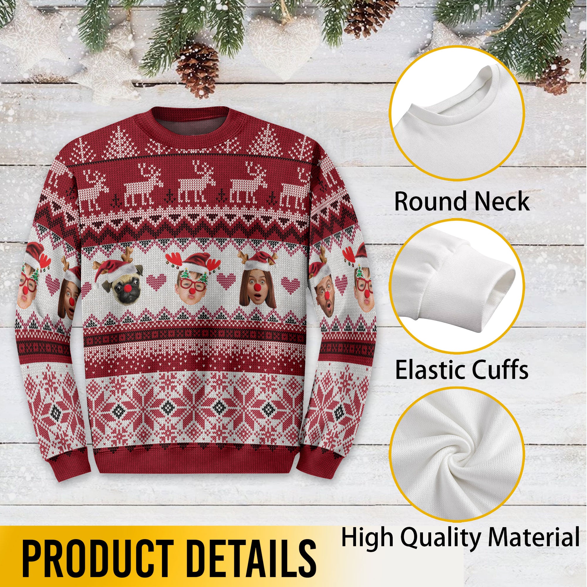 Personalized Photo Ugly Xmas Sweater – Funny Custom Face Christmas Sweatshirt for Holiday Gift