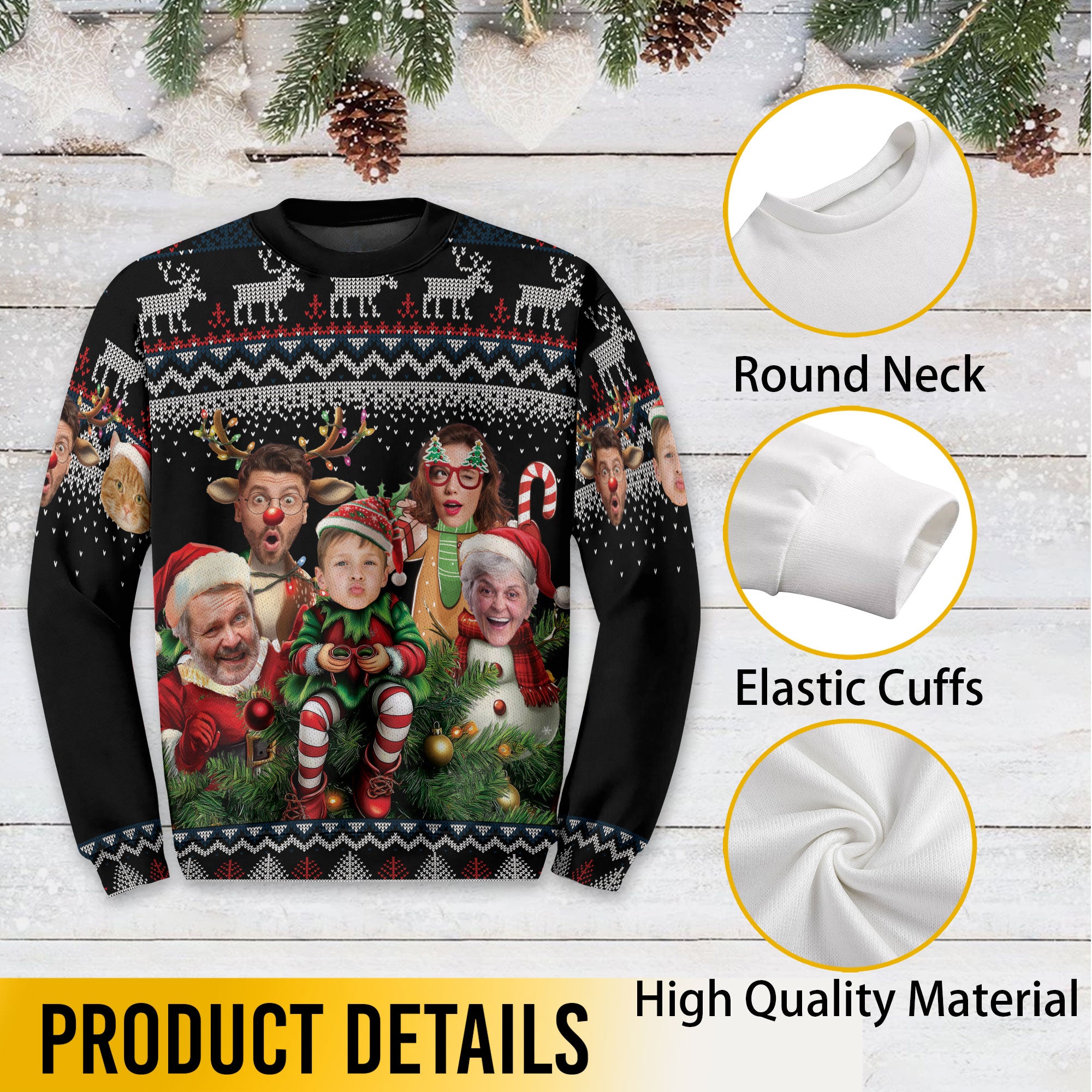 Custom Family Face Christmas Sweater – Funny Ugly Holiday Sweatshirt for Men & Women Gift