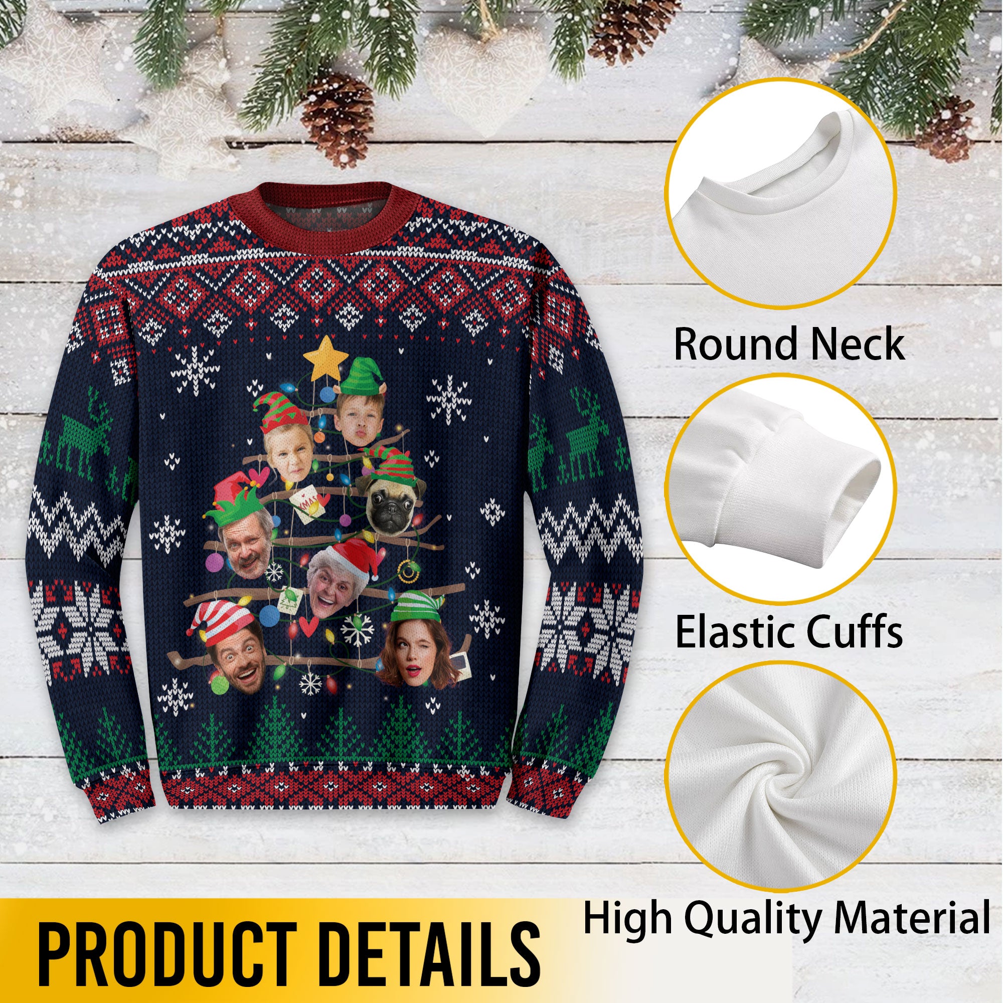 Custom Face Christmas Tree Sweater – Personalized Ugly Holiday Sweatshirt for Family Gift