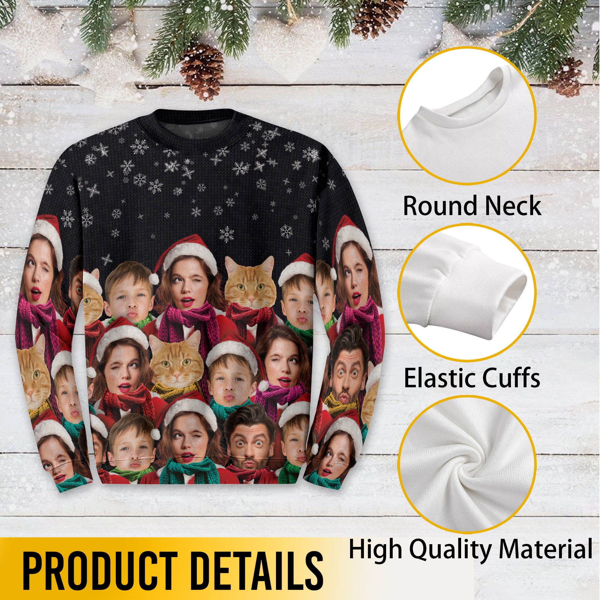 Custom Pet & Human Face Xmas Sweater – Funny Ugly Christmas Sweatshirt for Pet Lovers Gift