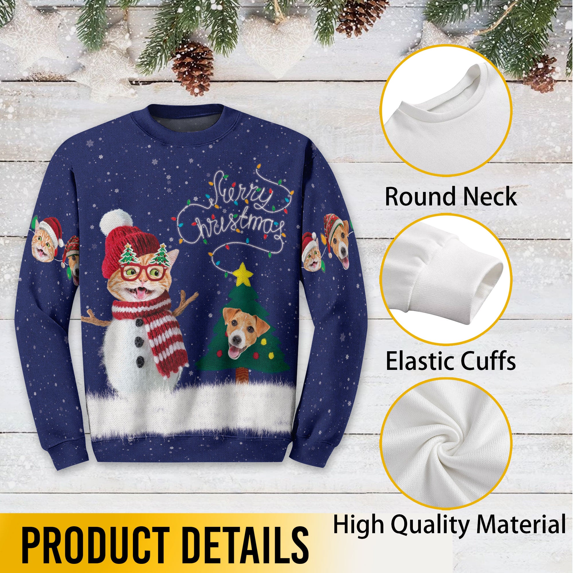 Personalized Pet Photo Ugly Christmas Sweater – Custom Cat & Dog Holiday Sweatshirt, Funny Gift