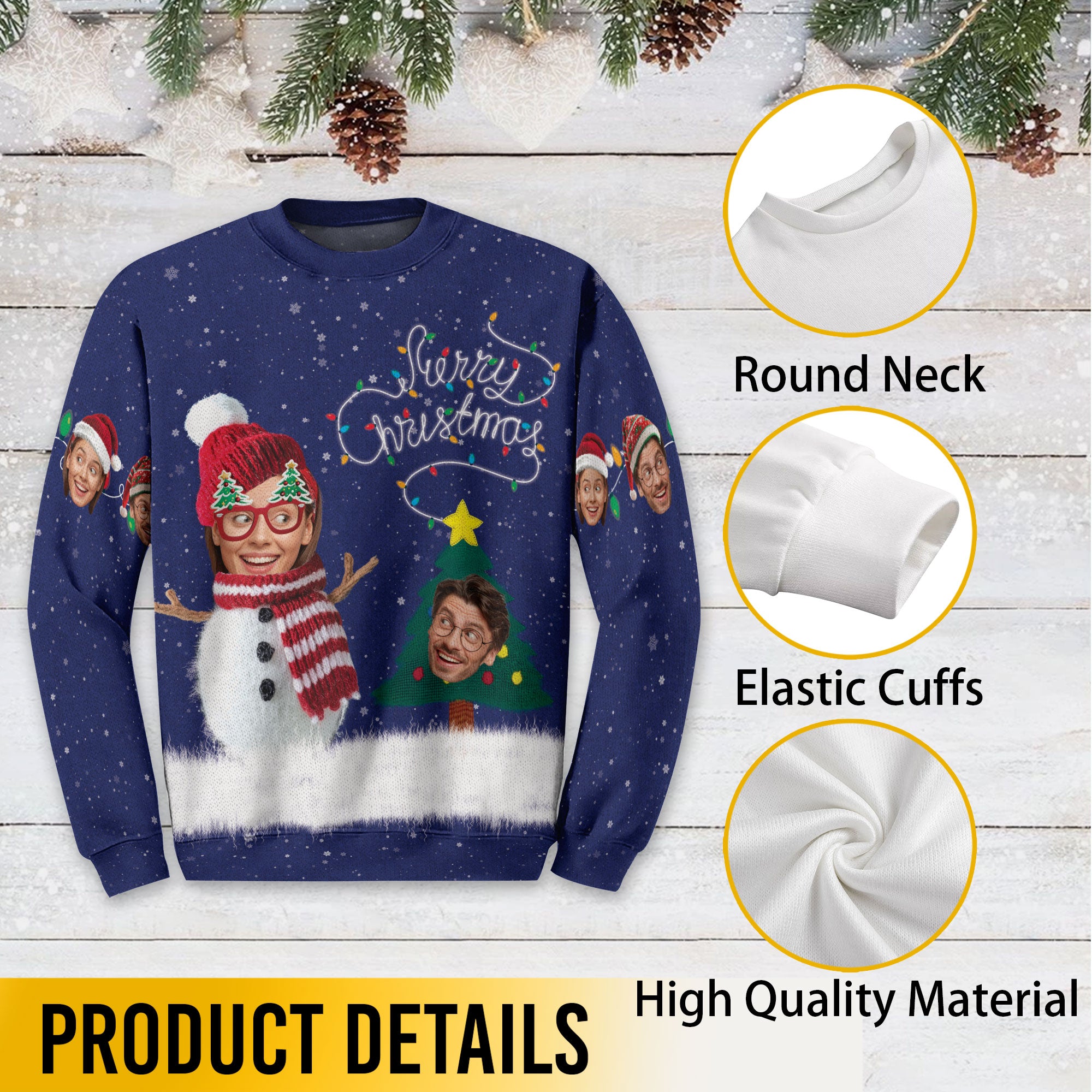 Personalized Photo Ugly Christmas Sweater – Custom Face Holiday Sweatshirt, Matching Family Gift