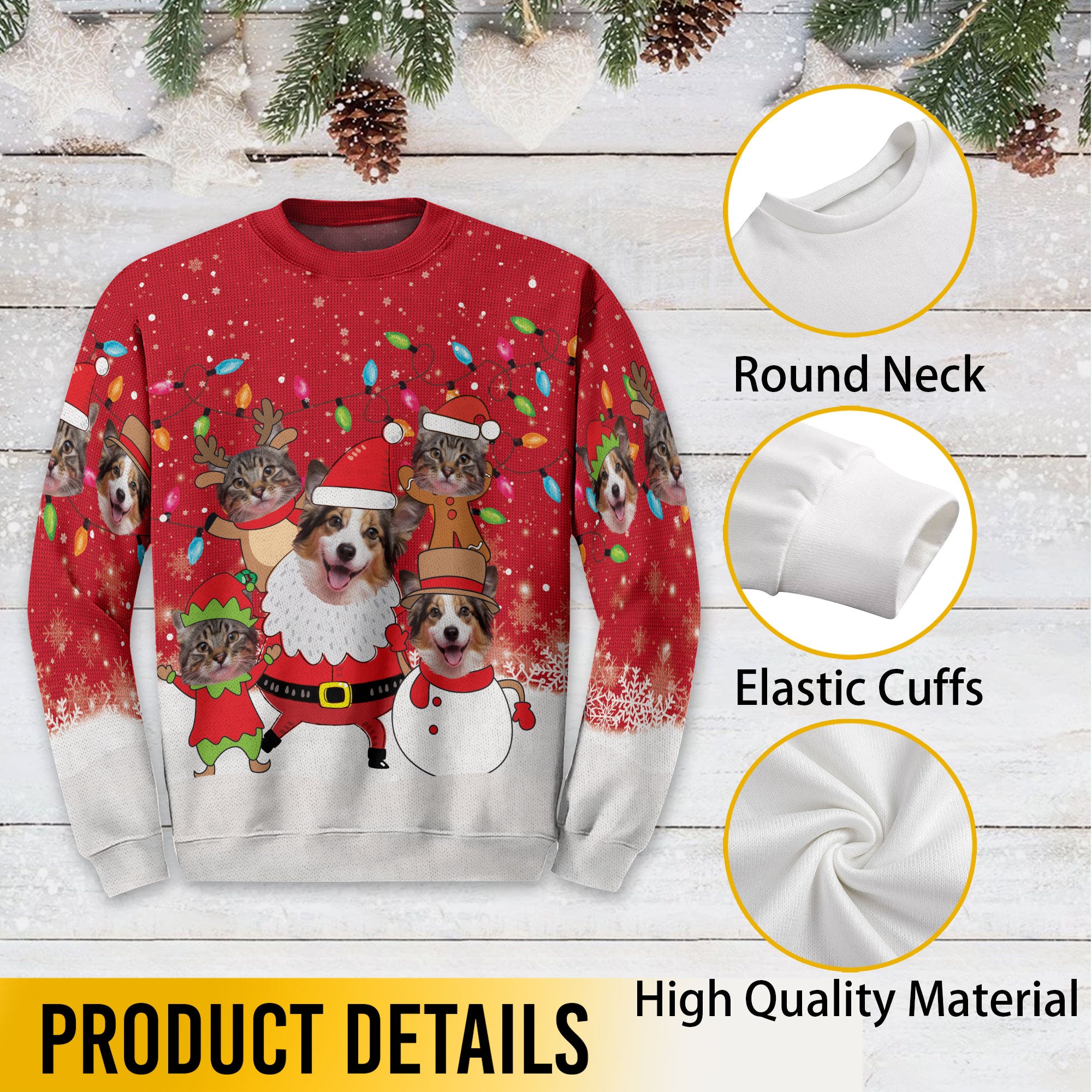 Custom Cat Dog Face Christmas Sweater – Personalized Ugly Holiday Sweatshirt for Pet Lovers