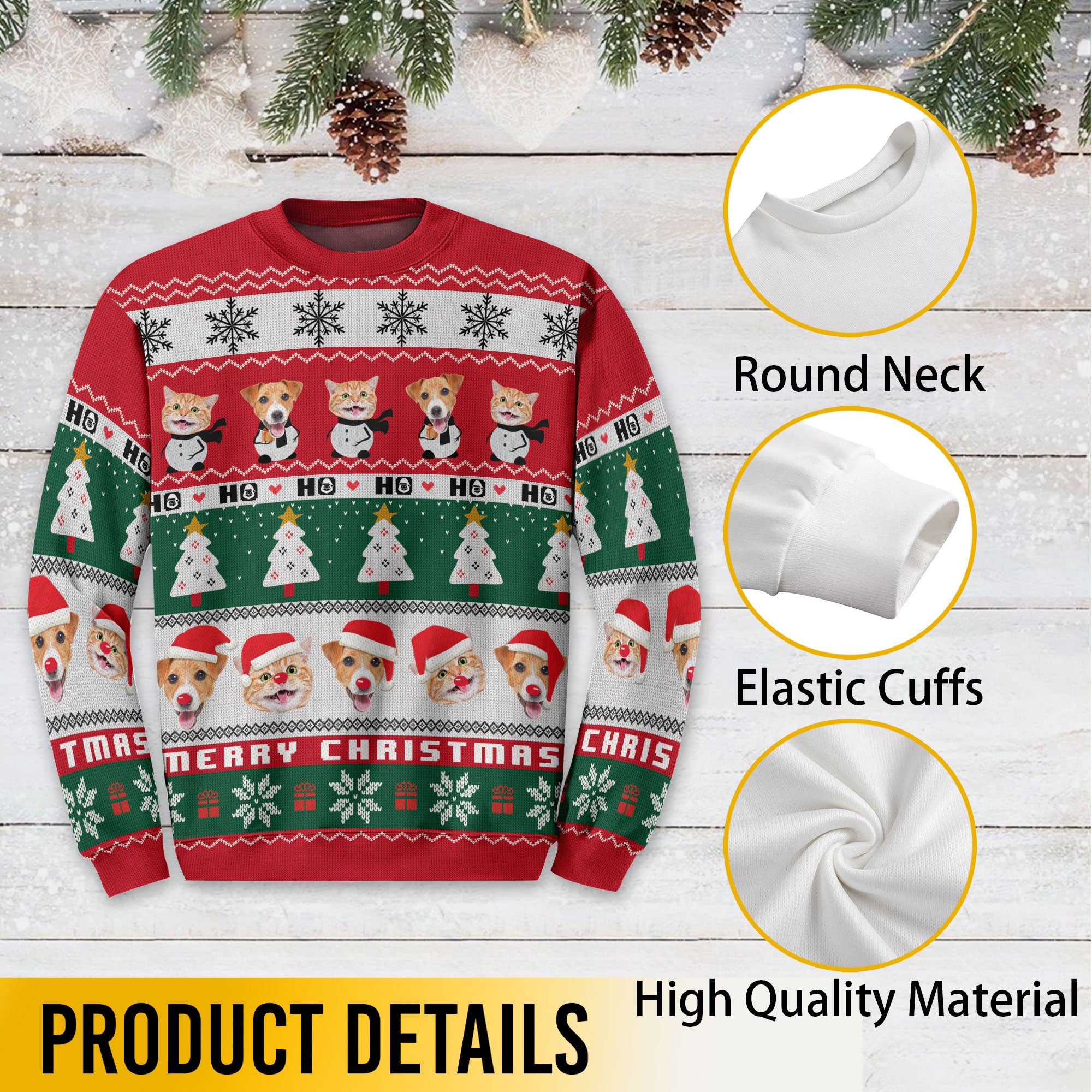 Funny Pet Face Ugly Christmas Sweater – Personalized Holiday Sweatshirt for Dog Mom & Cat Mom