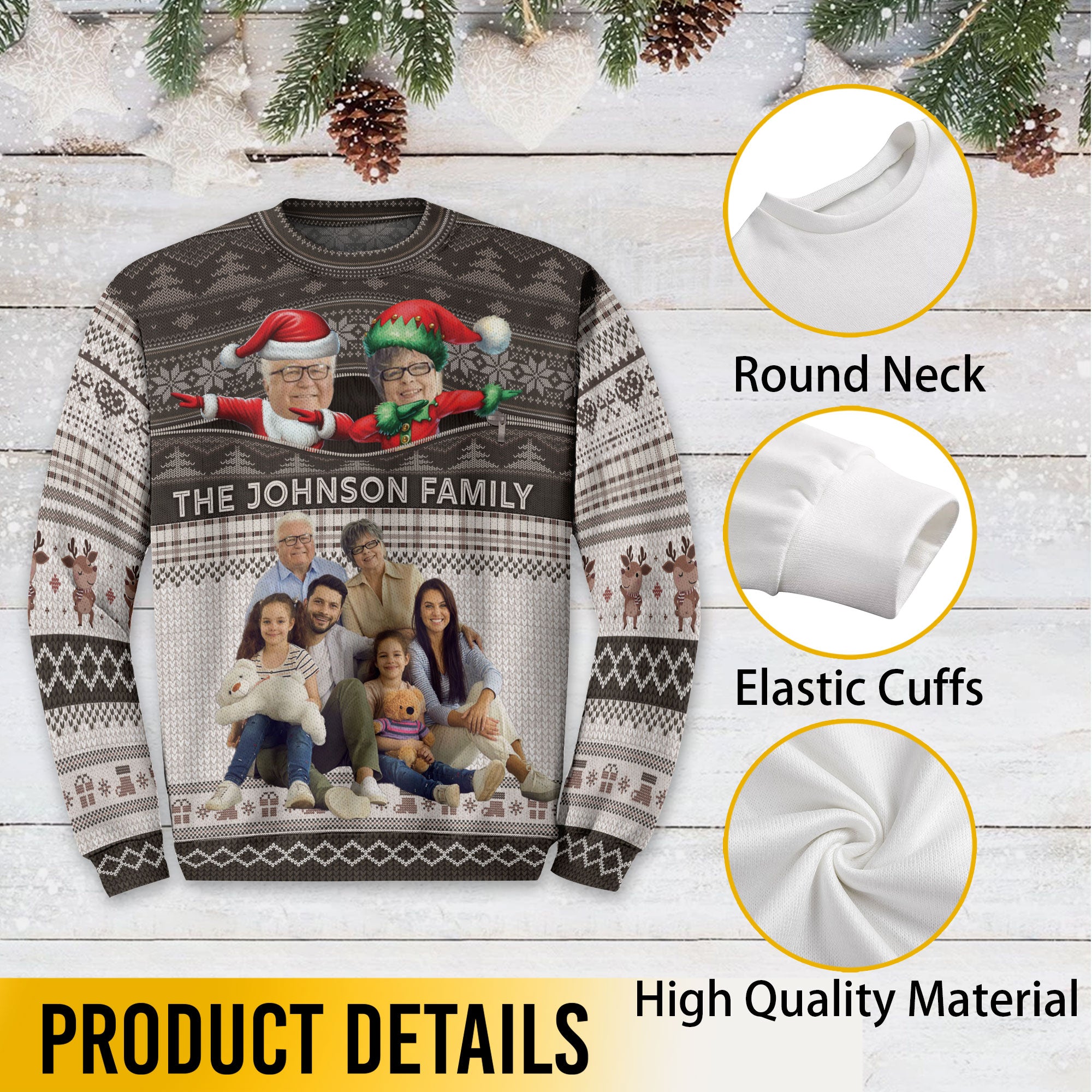 Custom Family Photo & Name Christmas Sweater – Personalized Funny Xmas Sweatshirt for Family