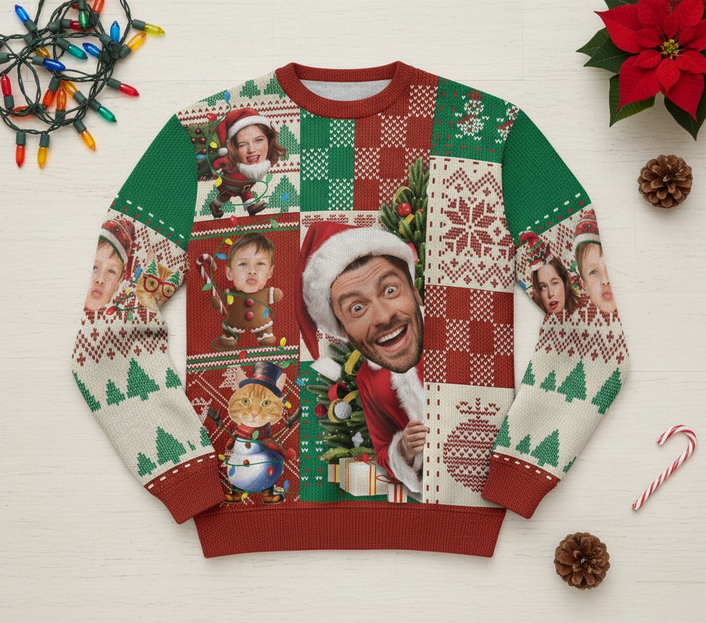 Custom Face Ugly Christmas Sweater – Personalized Photo Holiday Sweatshirt for Family Gifts