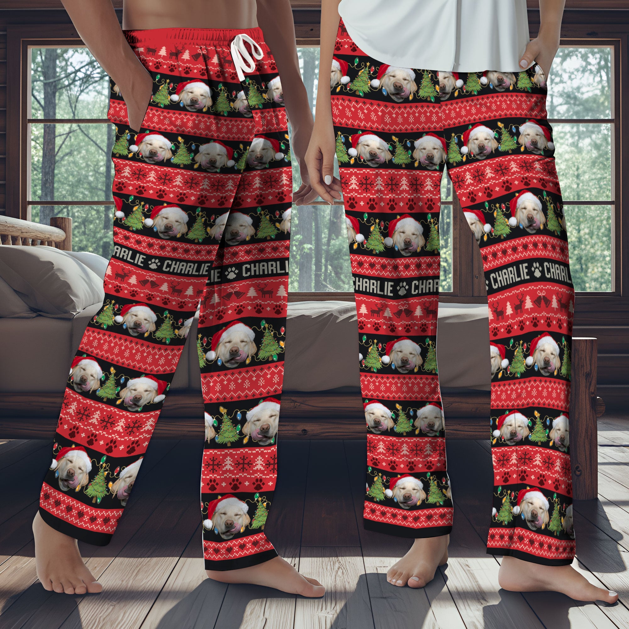 Custom Pet Christmas Name Pajama Pants – Personalized Dog Photo Holiday Lounge Wear