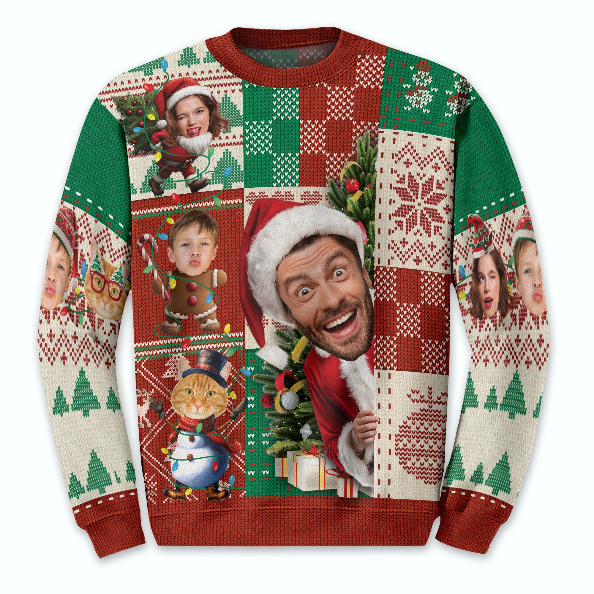 Custom Face Ugly Christmas Sweater – Personalized Photo Holiday Sweatshirt for Family Gifts