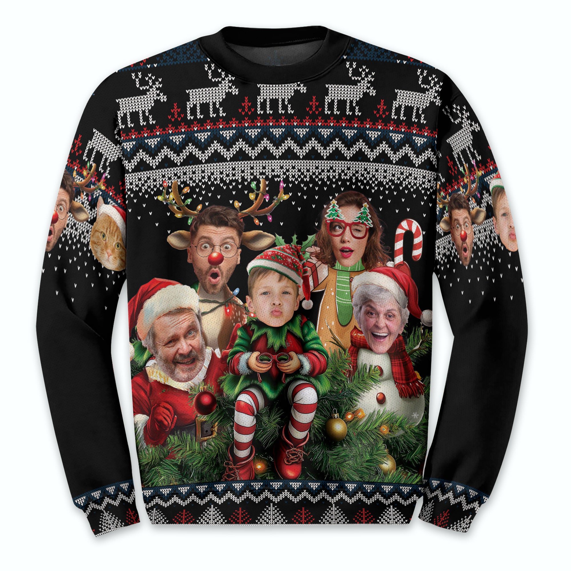 Custom Family Face Christmas Sweater – Funny Ugly Holiday Sweatshirt for Men & Women Gift