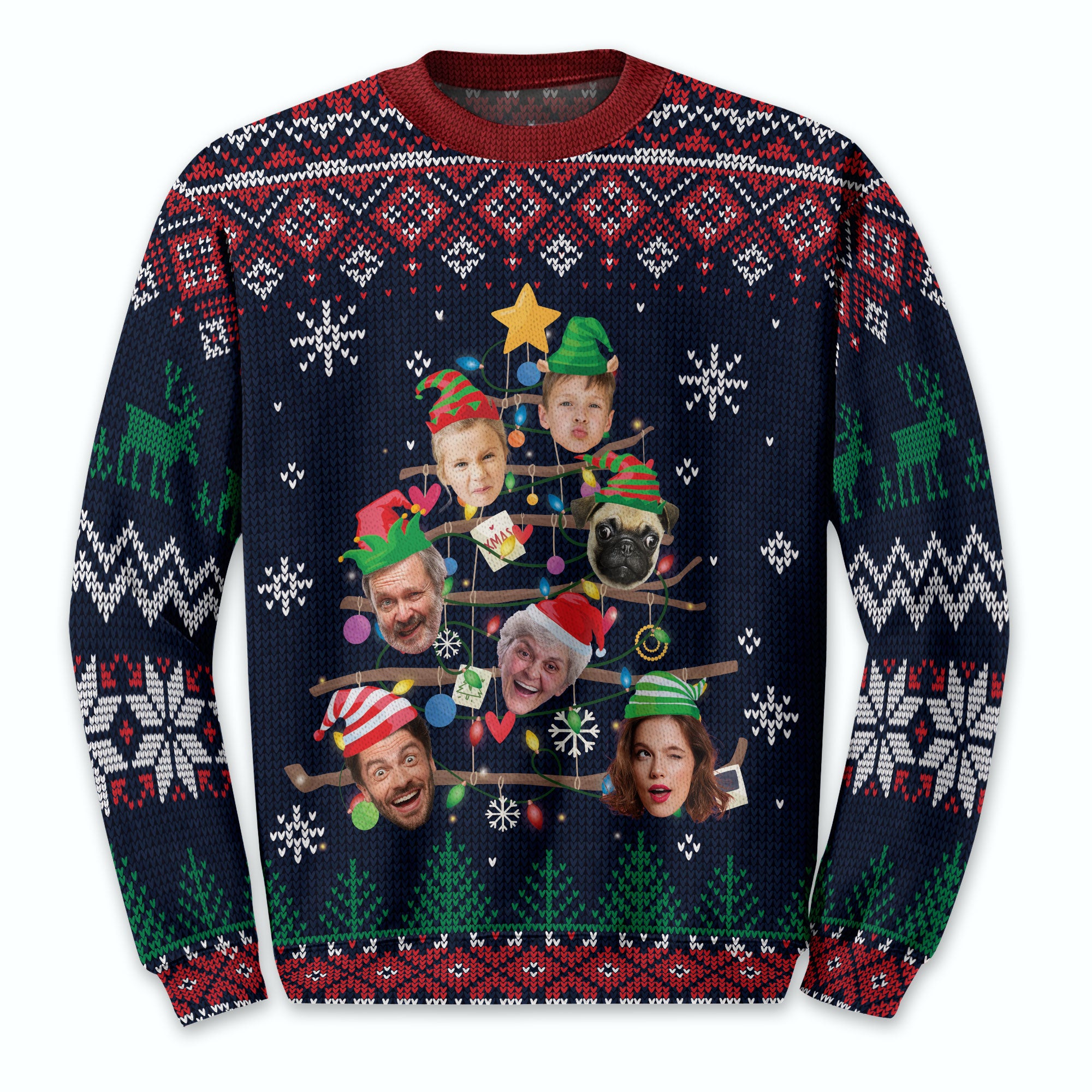 Custom Face Christmas Tree Sweater – Personalized Ugly Holiday Sweatshirt for Family Gift