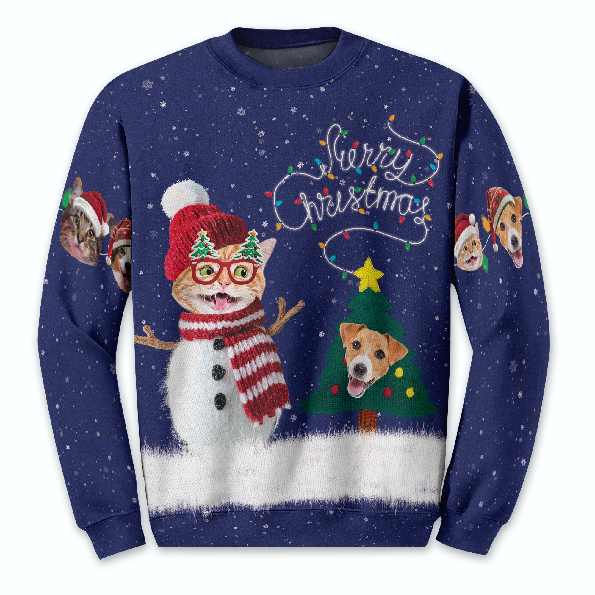 Personalized Pet Photo Ugly Christmas Sweater – Custom Cat & Dog Holiday Sweatshirt, Funny Gift