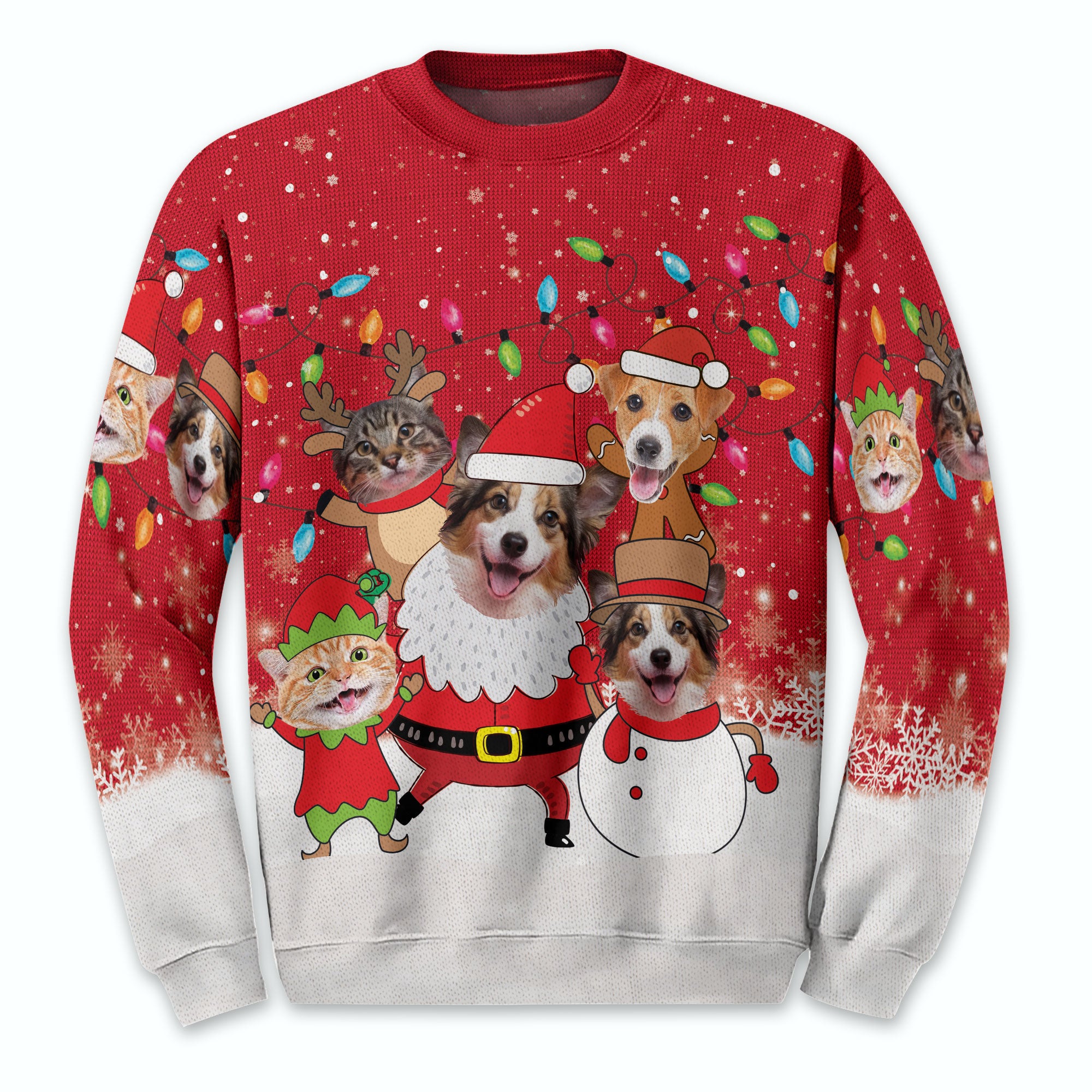 Custom Cat Dog Face Christmas Sweater – Personalized Ugly Holiday Sweatshirt for Pet Lovers